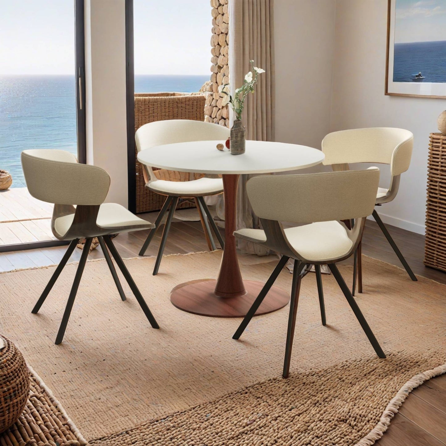 LeisureMod Bristol 27" Round Dining Table Wood Transfer Cherry/Natural/Walnut Base with MDF Table Top