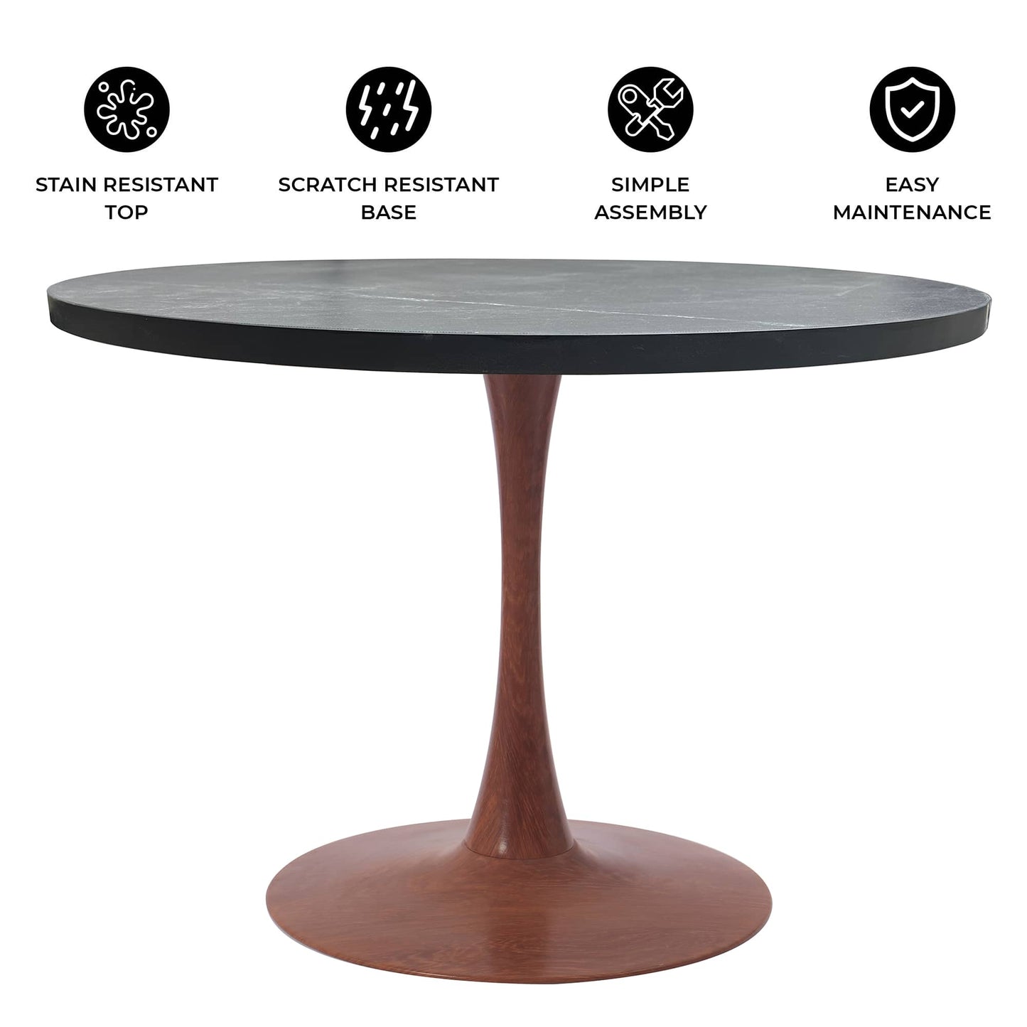 LeisureMod Bristol 36" Round Dining Table Wood Transfer Cherry/Natural/Walnut Base with MDF Table Top