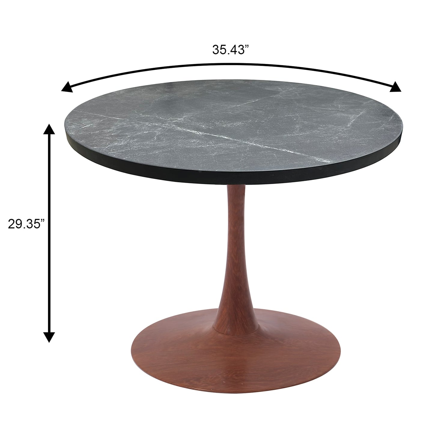 LeisureMod Bristol 36" Round Dining Table Wood Transfer Cherry/Natural/Walnut Base with MDF Table Top