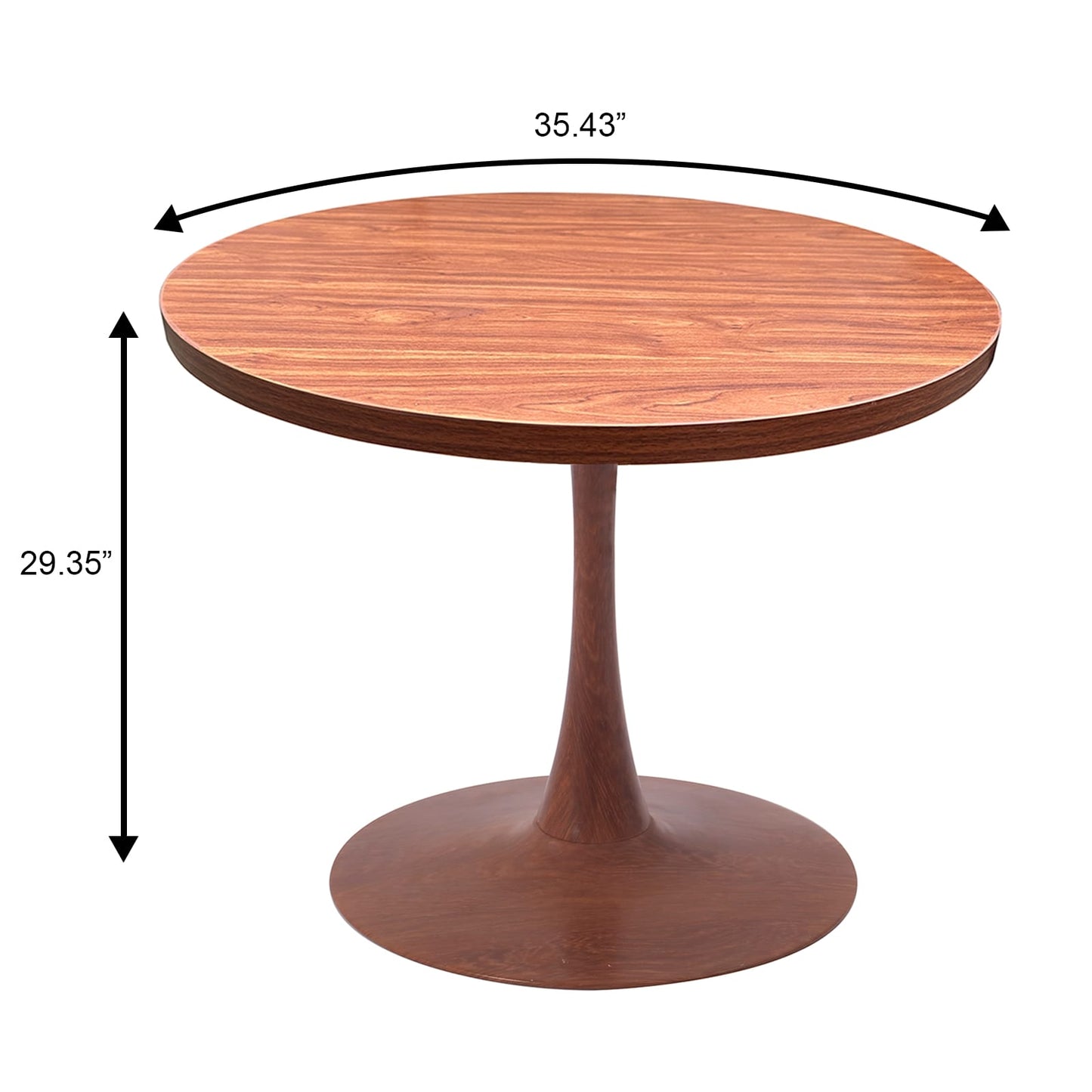 LeisureMod Bristol 36" Round Dining Table Wood Transfer Cherry/Natural/Walnut Base with MDF Table Top