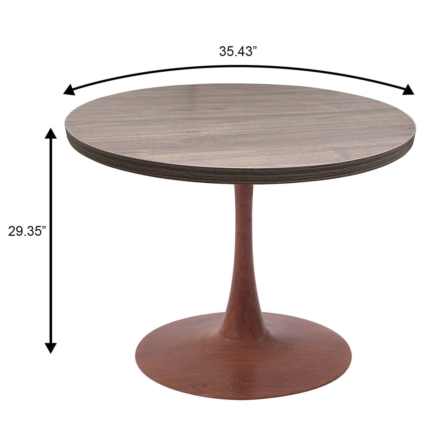LeisureMod Bristol 36" Round Dining Table Wood Transfer Cherry/Natural/Walnut Base with MDF Table Top