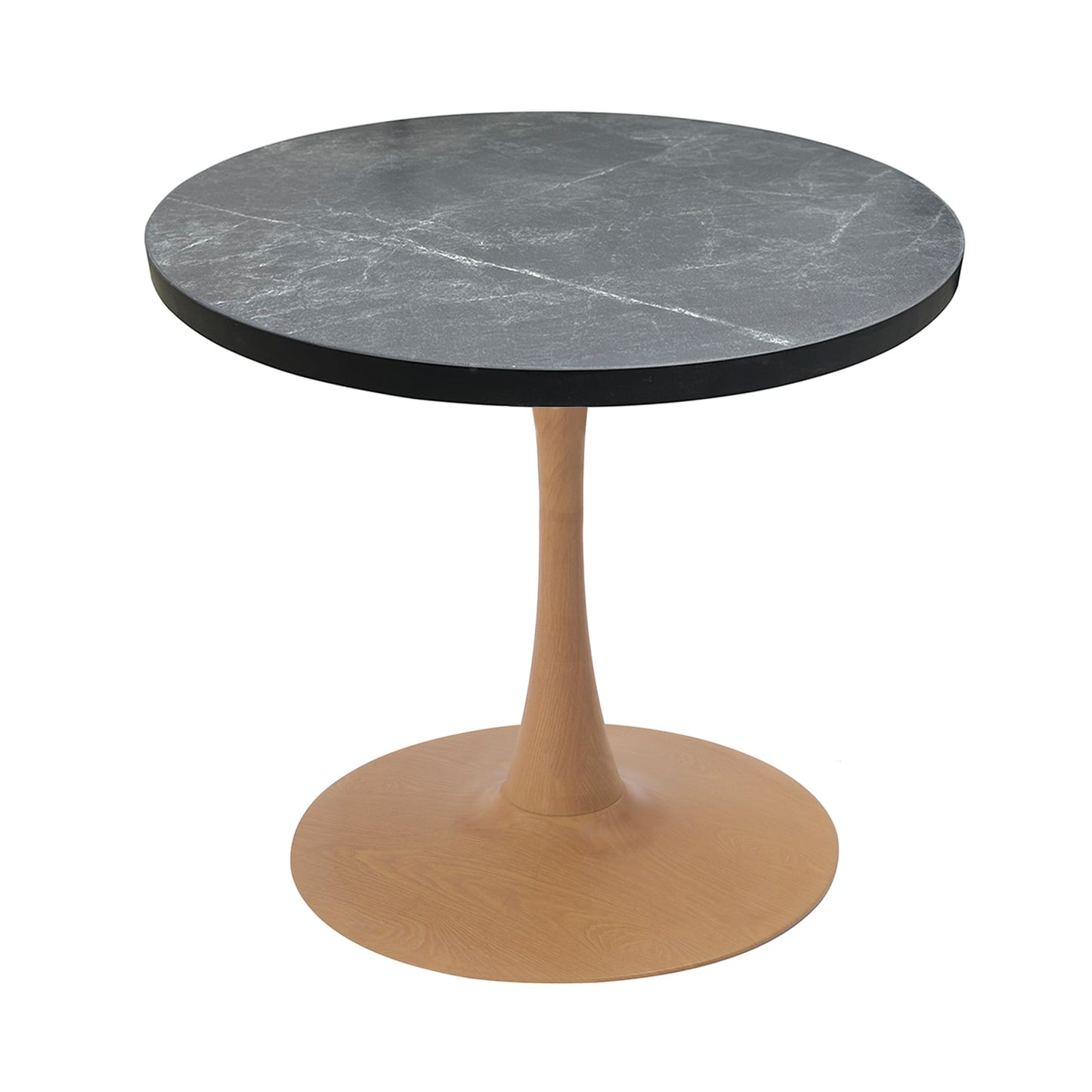 LeisureMod Bristol 27" Round Dining Table Wood Transfer Cherry/Natural/Walnut Base with MDF Table Top