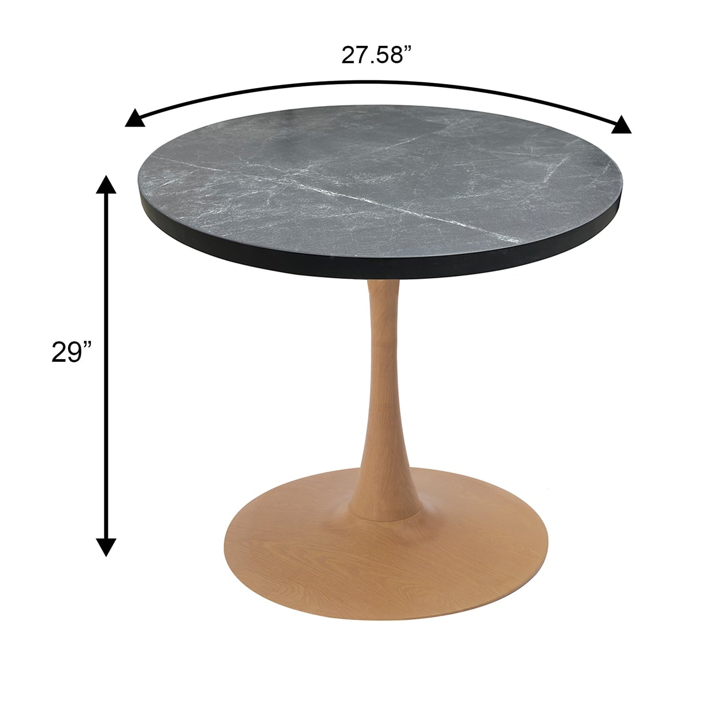 LeisureMod Bristol 27" Round Dining Table Wood Transfer Cherry/Natural/Walnut Base with MDF Table Top