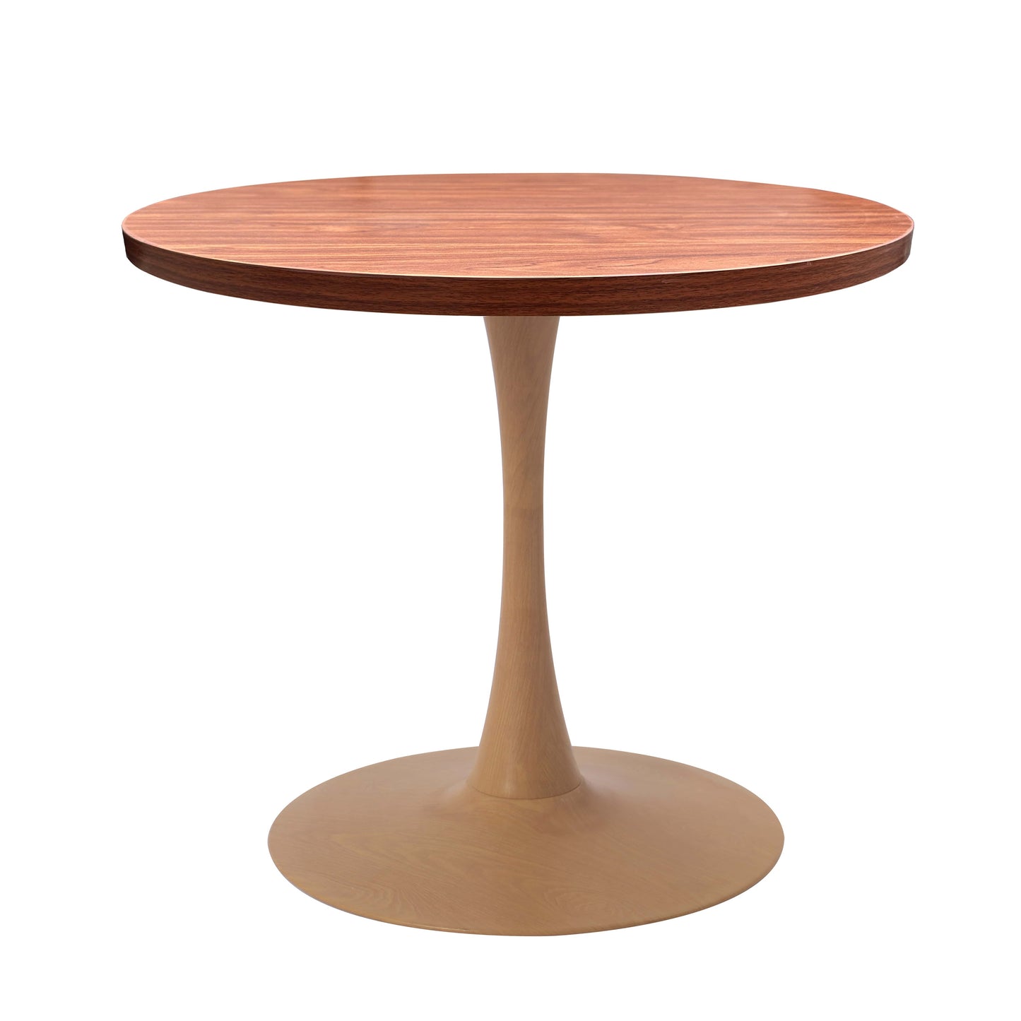 LeisureMod Bristol 27" Round Dining Table Wood Transfer Cherry/Natural/Walnut Base with MDF Table Top