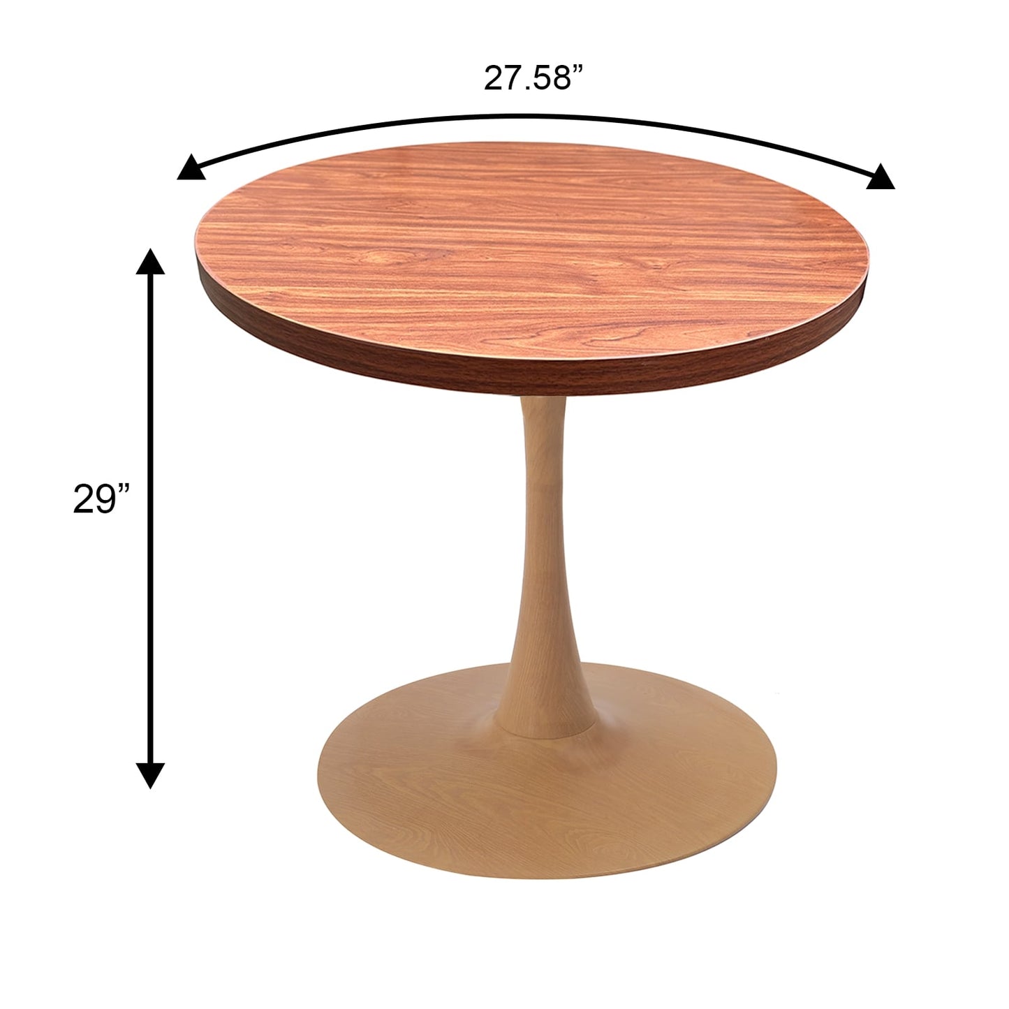 LeisureMod Bristol 27" Round Dining Table Wood Transfer Cherry/Natural/Walnut Base with MDF Table Top