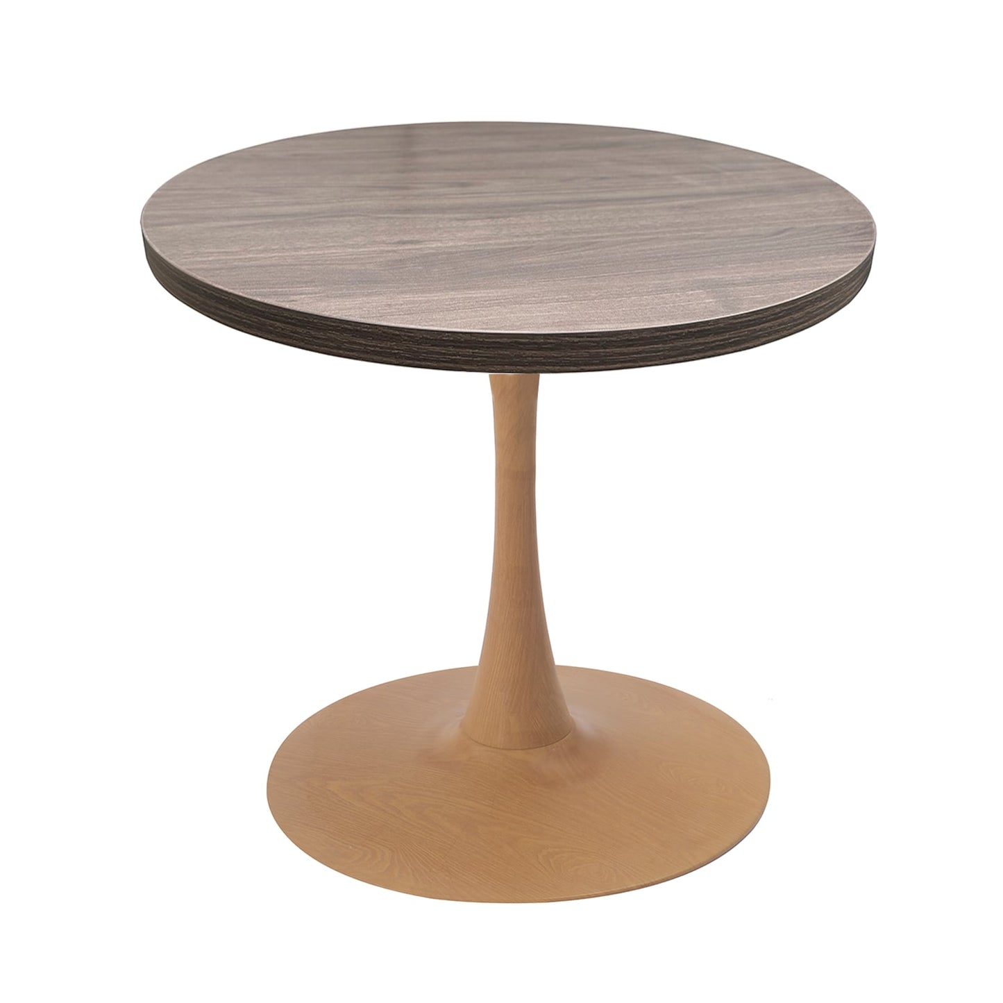LeisureMod Bristol 27" Round Dining Table Wood Transfer Cherry/Natural/Walnut Base with MDF Table Top