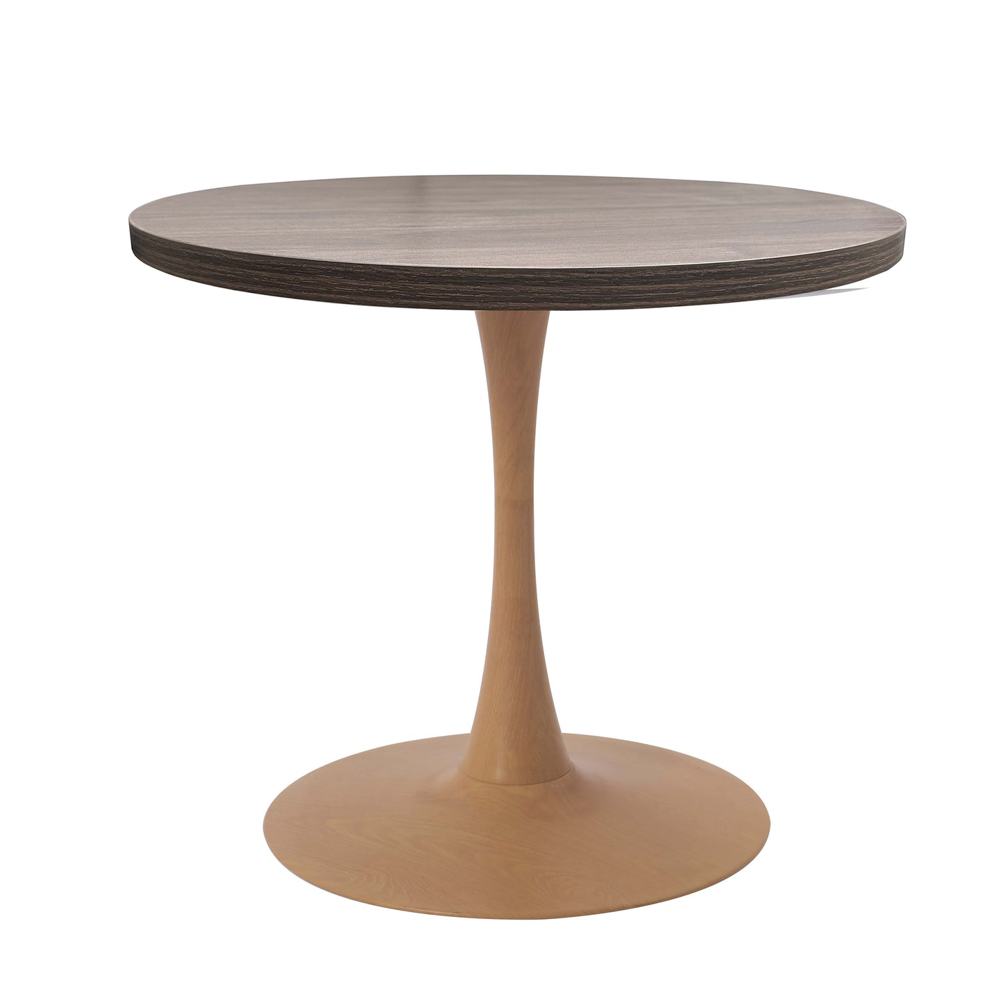 LeisureMod Bristol 27" Round Dining Table Wood Transfer Cherry/Natural/Walnut Base with MDF Table Top