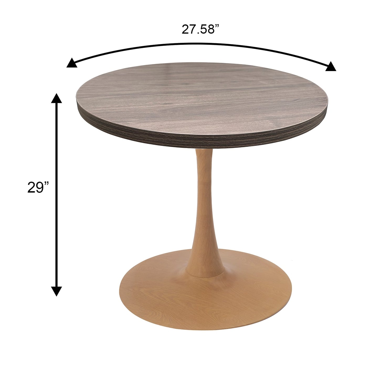 LeisureMod Bristol 27" Round Dining Table Wood Transfer Cherry/Natural/Walnut Base with MDF Table Top