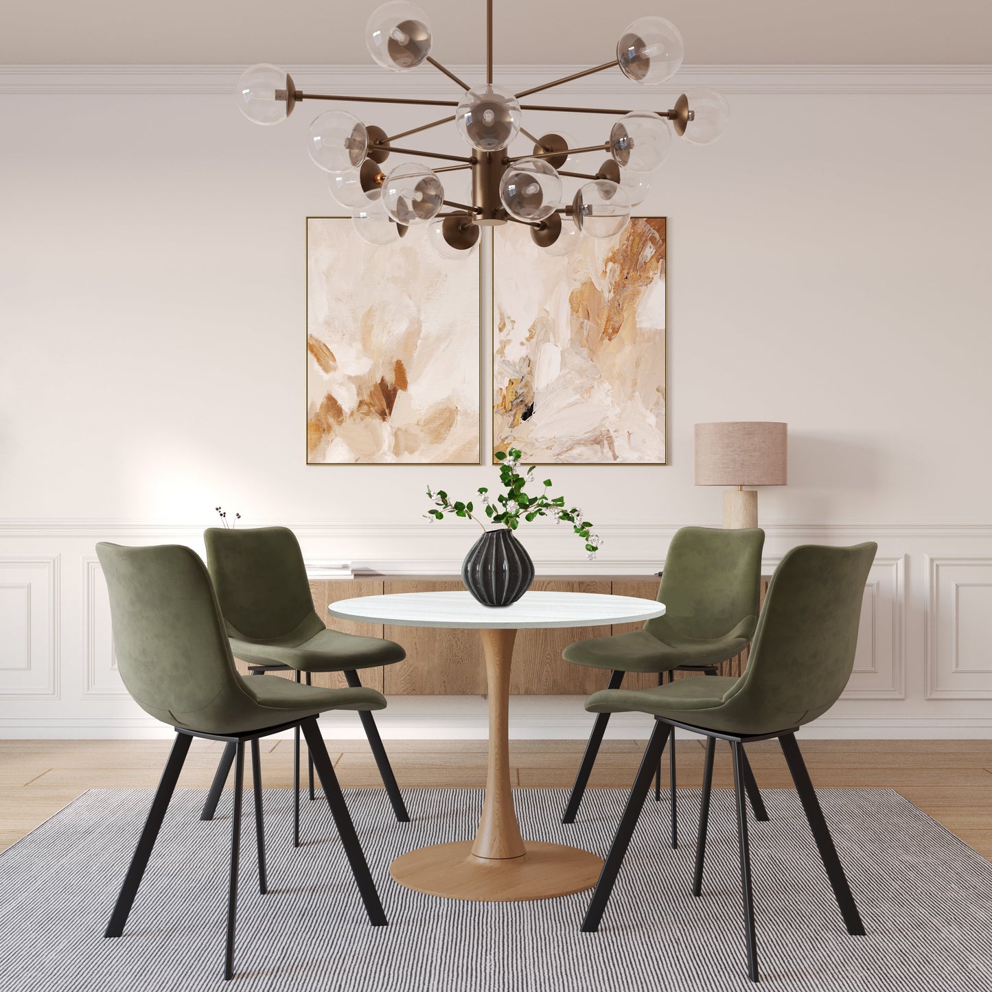 LeisureMod Bristol 27" Round Dining Table Wood Transfer Cherry/Natural/Walnut Base with MDF Table Top