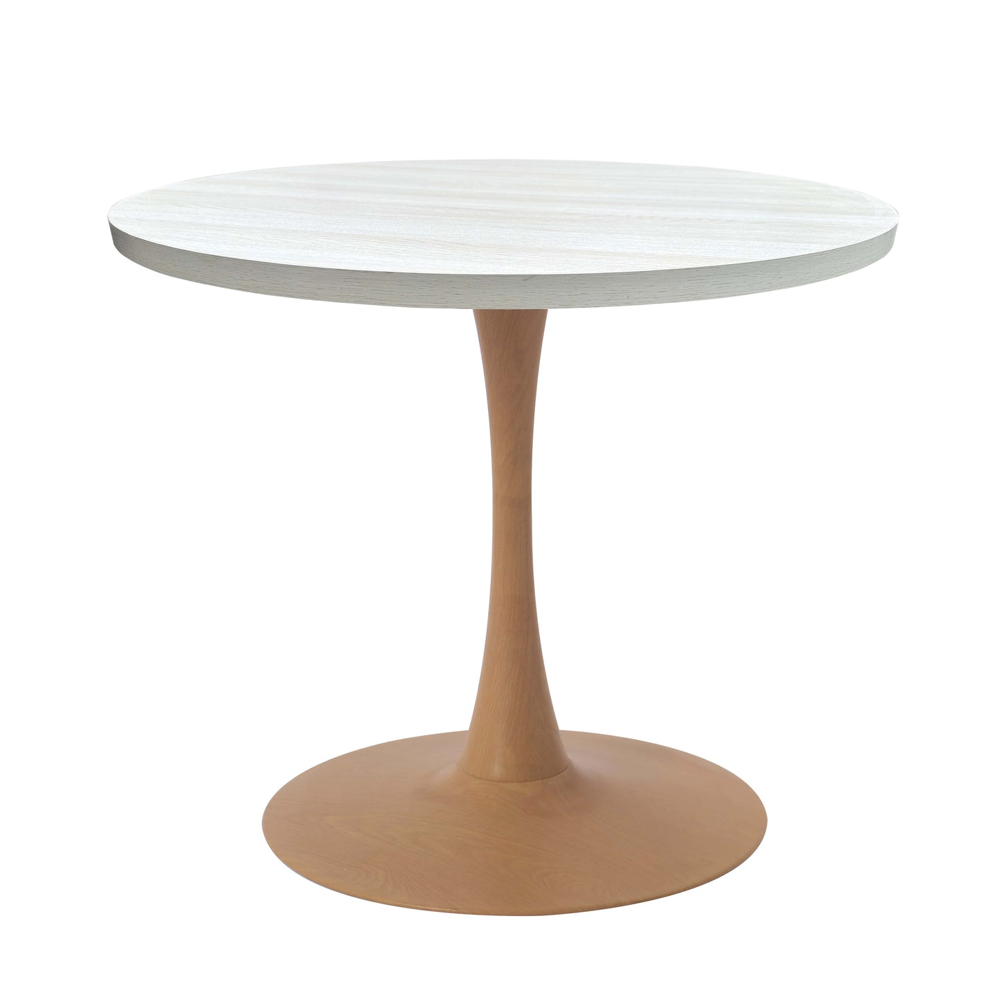 LeisureMod Bristol 27" Round Dining Table Wood Transfer Cherry/Natural/Walnut Base with MDF Table Top
