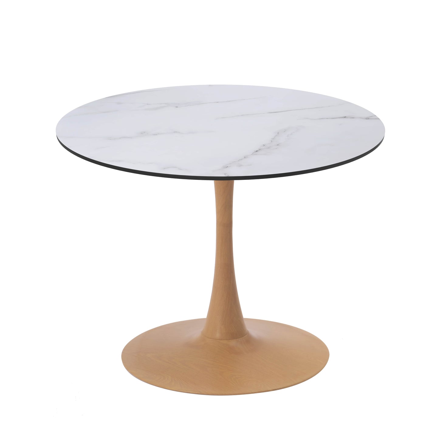 LeisureMod Bristol 27" Round Dining Table Wood Transfer Cherry/Natural/Walnut Base with MDF Table Top