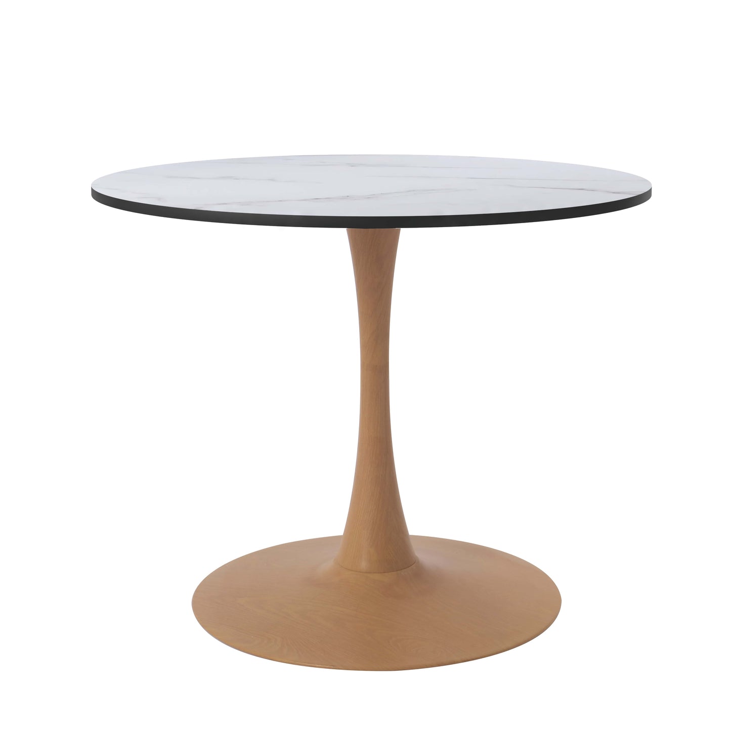 LeisureMod Bristol 27" Round Dining Table Wood Transfer Cherry/Natural/Walnut Base with MDF Table Top