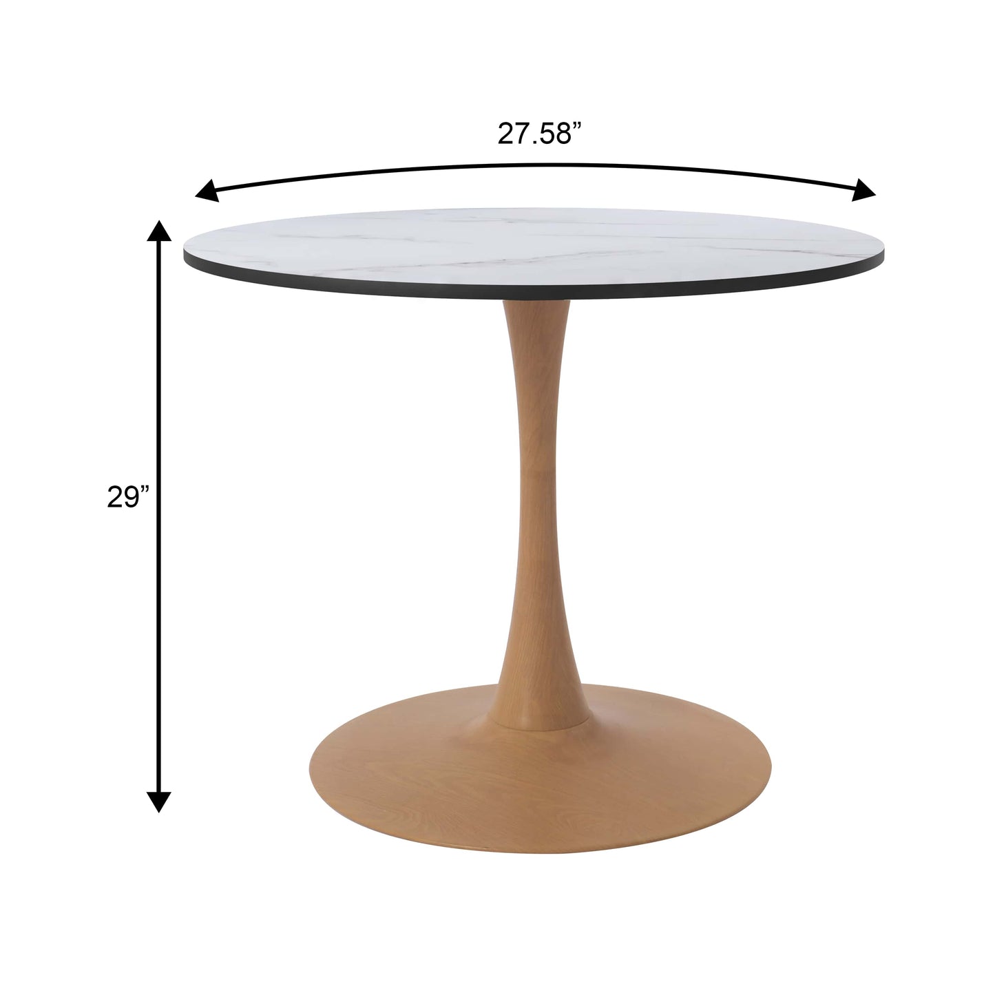 LeisureMod Bristol 27" Round Dining Table Wood Transfer Cherry/Natural/Walnut Base with MDF Table Top