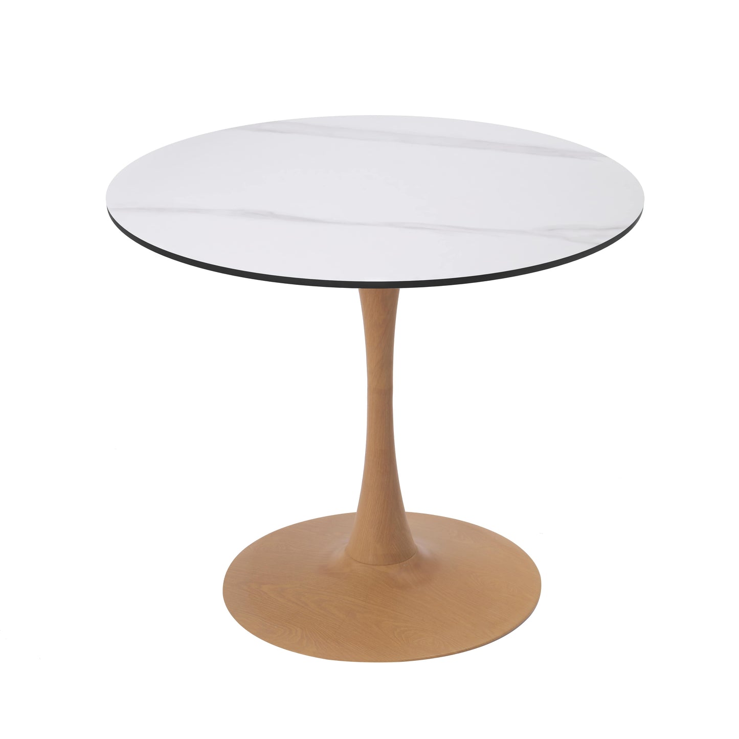 LeisureMod Bristol 27" Round Dining Table Wood Transfer Cherry/Natural/Walnut Base with MDF Table Top