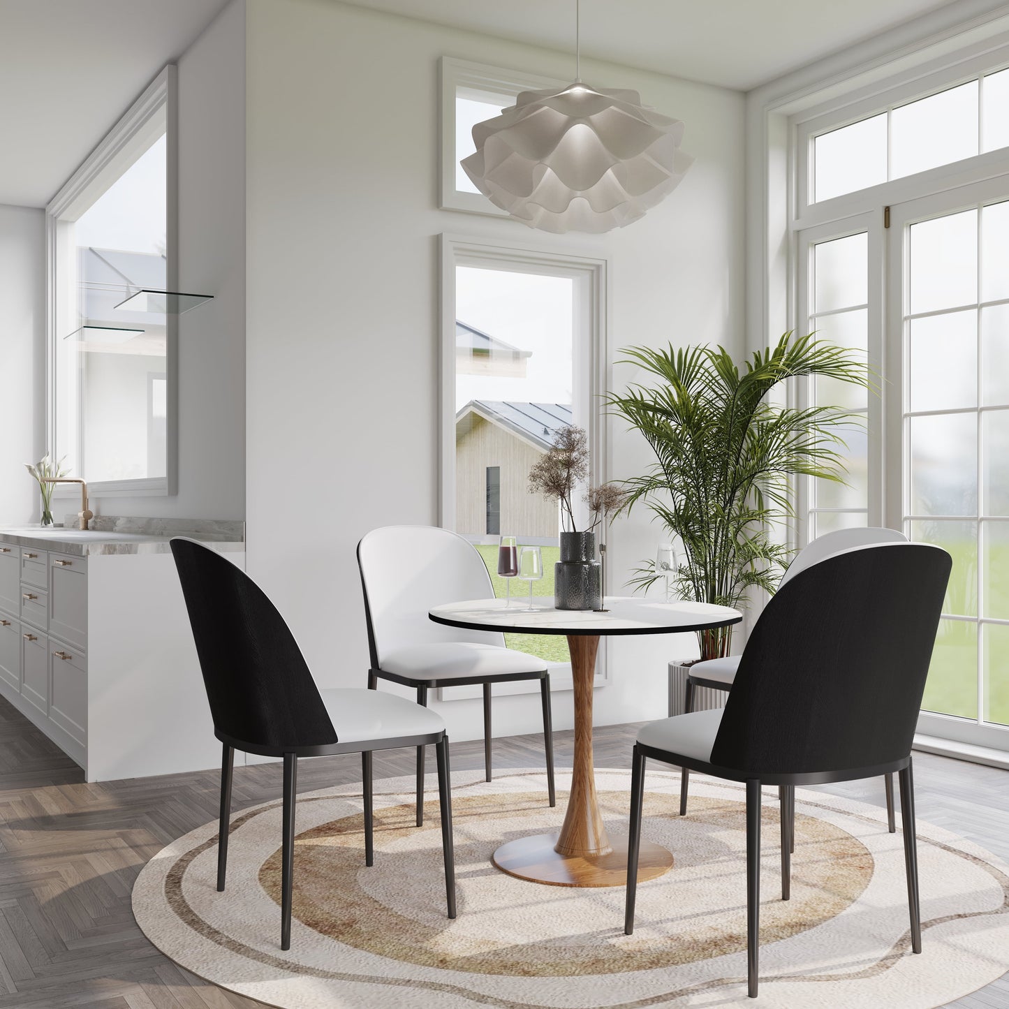 LeisureMod Bristol 27" Round Dining Table Wood Transfer Cherry/Natural/Walnut Base with MDF Table Top