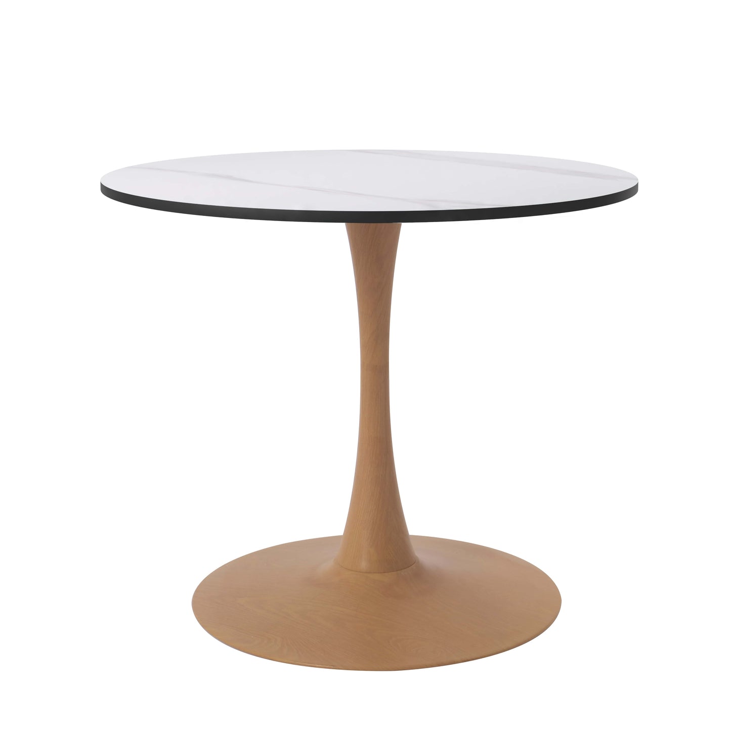 LeisureMod Bristol 27" Round Dining Table Wood Transfer Cherry/Natural/Walnut Base with MDF Table Top