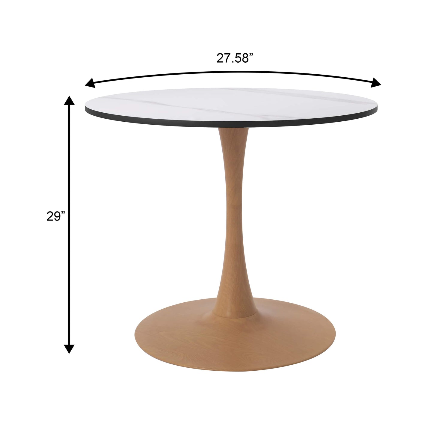 LeisureMod Bristol 27" Round Dining Table Wood Transfer Cherry/Natural/Walnut Base with MDF Table Top