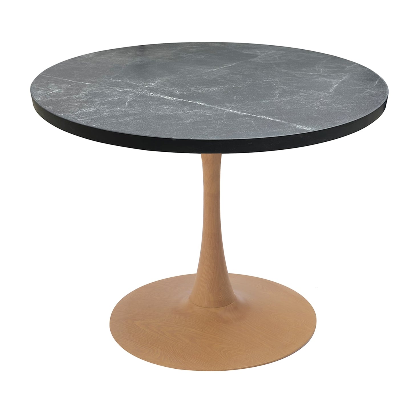 LeisureMod Bristol 36" Round Dining Table Wood Transfer Cherry/Natural/Walnut Base with MDF Table Top