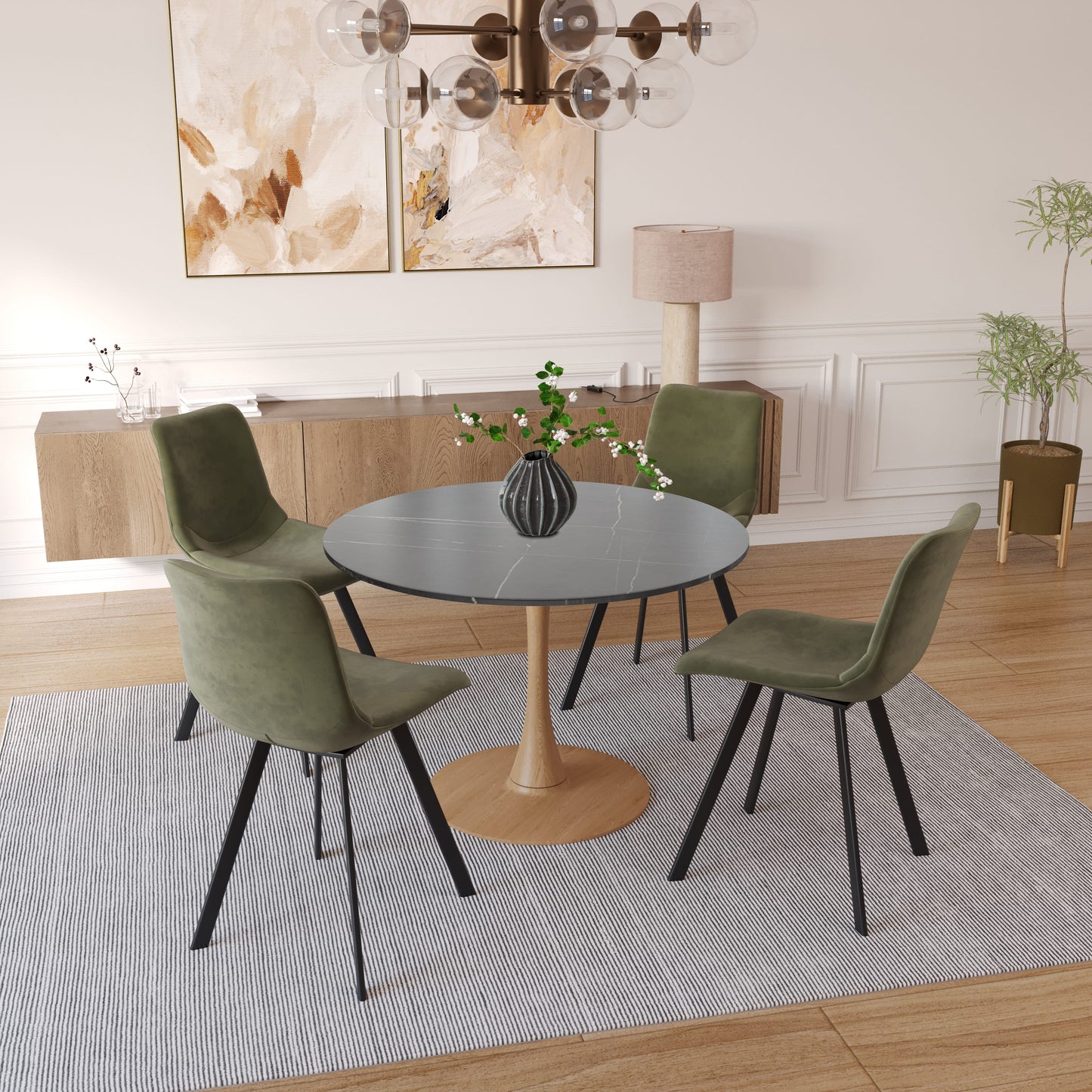LeisureMod Bristol 36" Round Dining Table Wood Transfer Cherry/Natural/Walnut Base with MDF Table Top