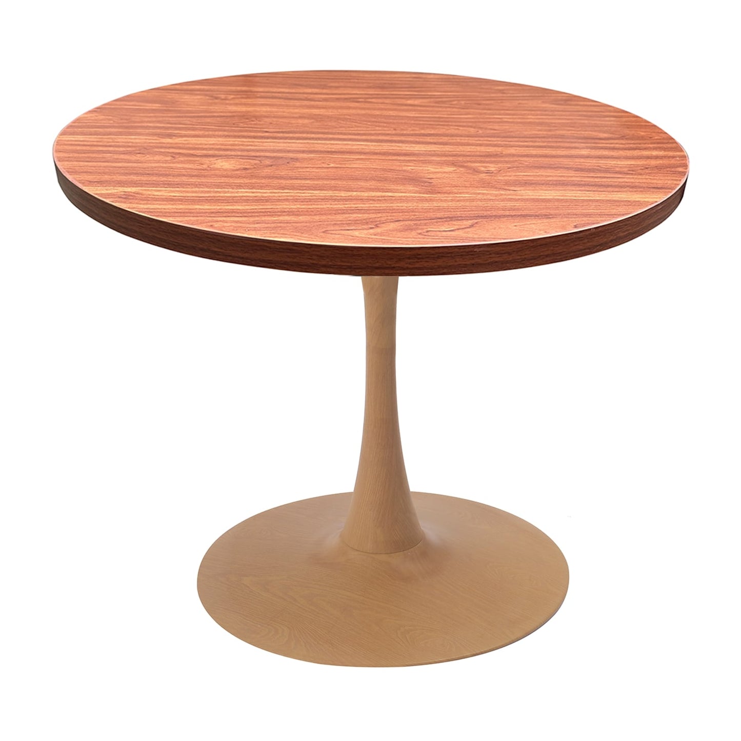 LeisureMod Bristol 36" Round Dining Table Wood Transfer Cherry/Natural/Walnut Base with MDF Table Top