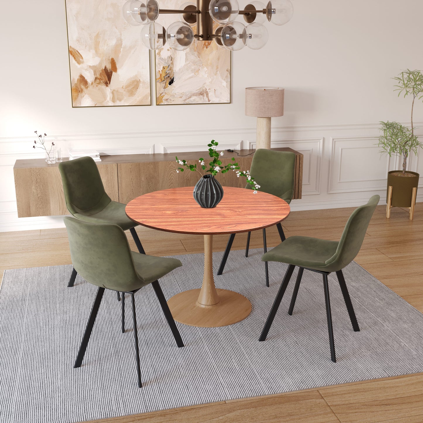 LeisureMod Bristol 36" Round Dining Table Wood Transfer Cherry/Natural/Walnut Base with MDF Table Top