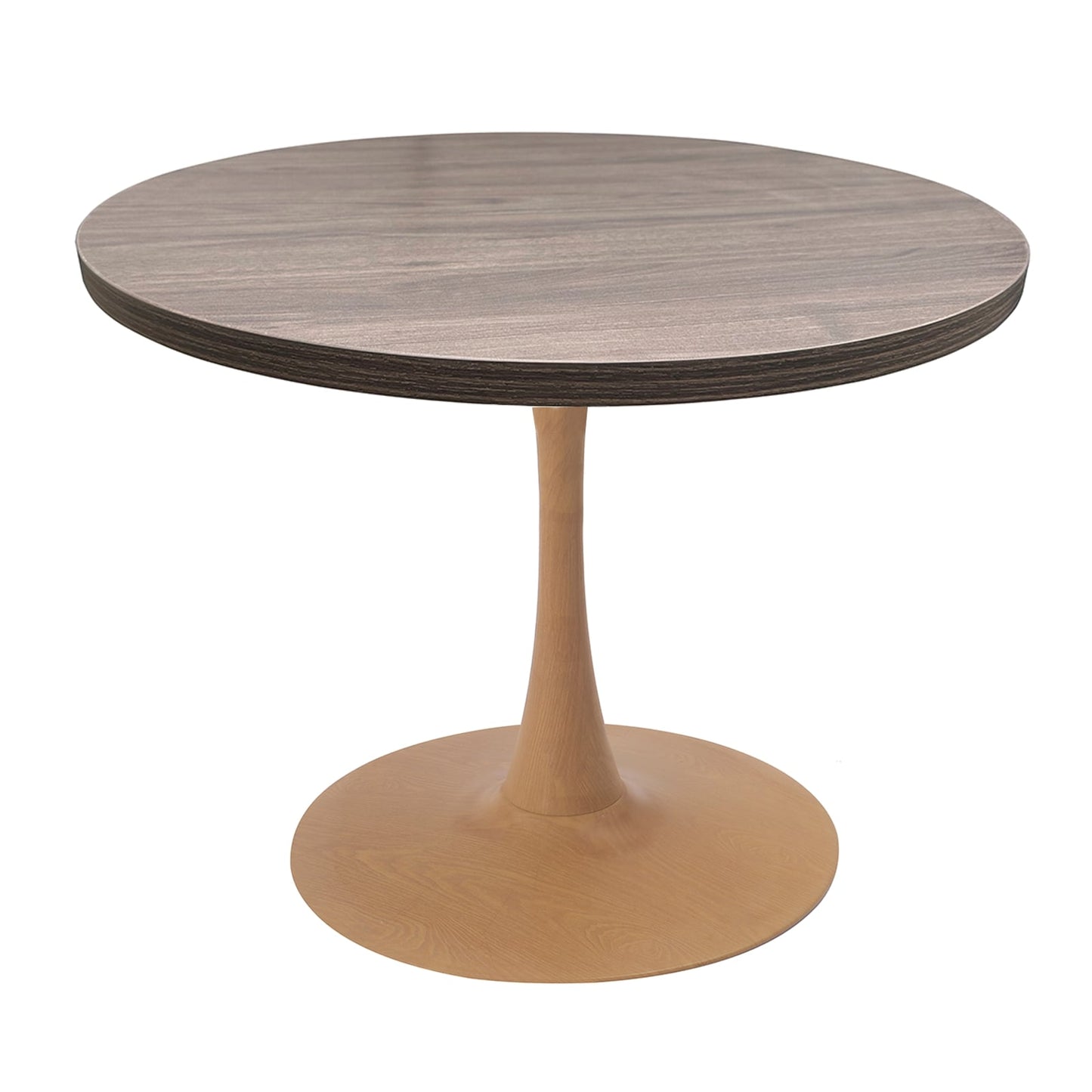 LeisureMod Bristol 36" Round Dining Table Wood Transfer Cherry/Natural/Walnut Base with MDF Table Top