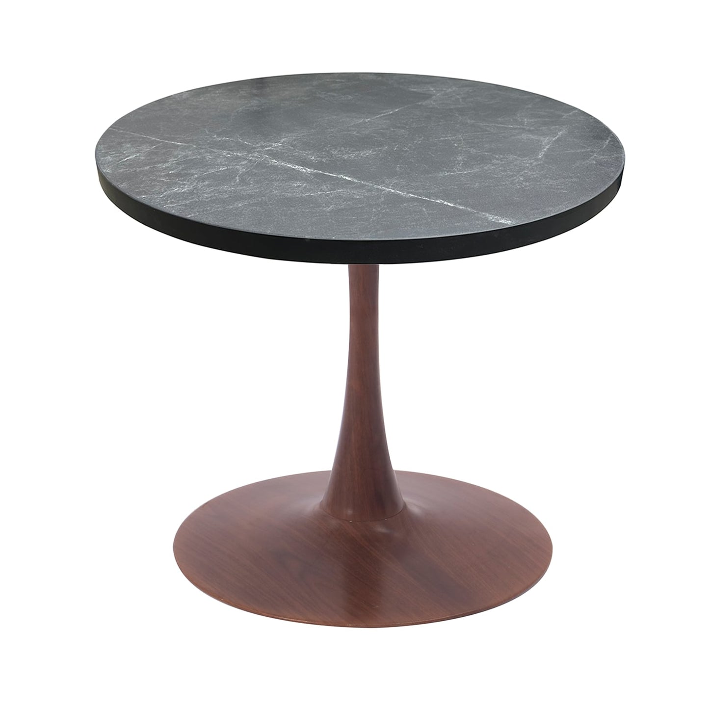 LeisureMod Bristol 27" Round Dining Table Wood Transfer Cherry/Natural/Walnut Base with MDF Table Top