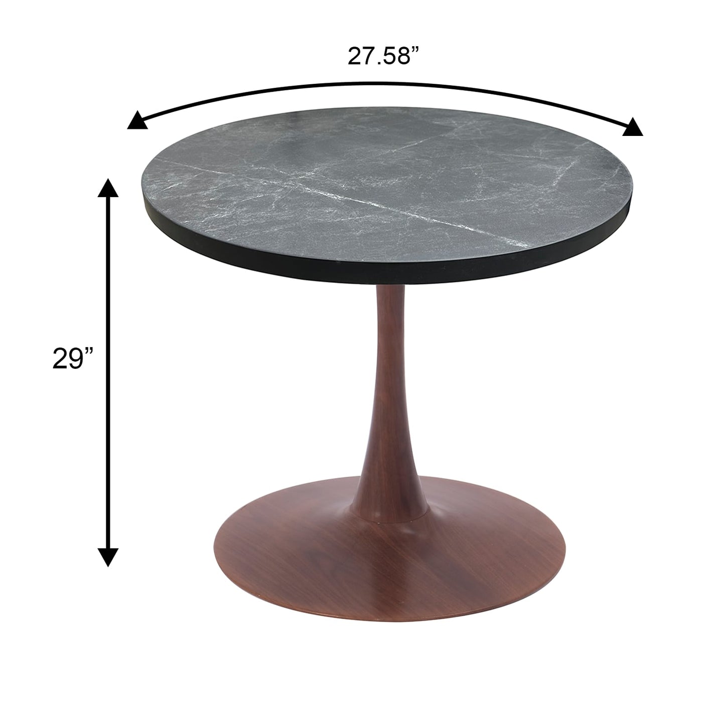 LeisureMod Bristol 27" Round Dining Table Wood Transfer Cherry/Natural/Walnut Base with MDF Table Top