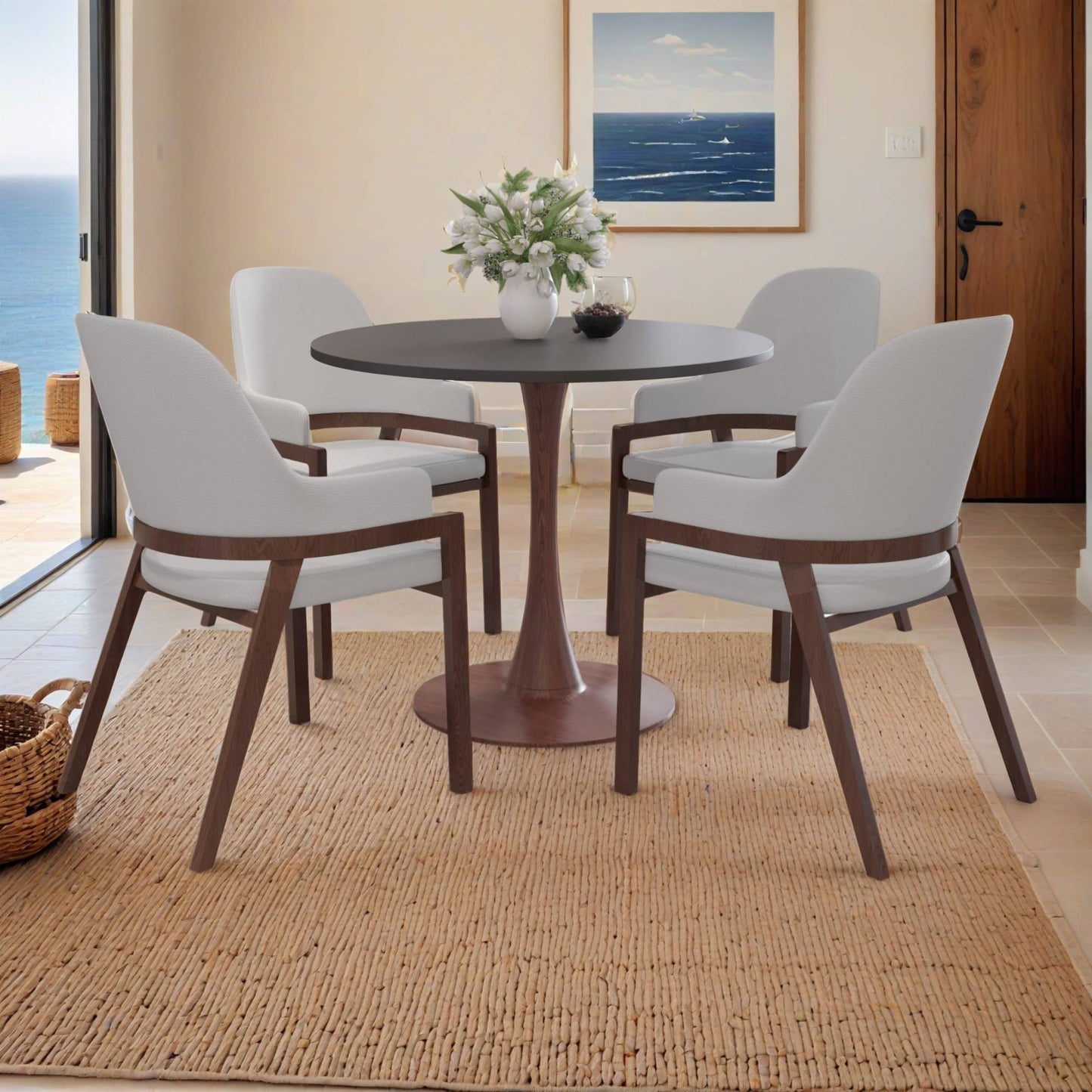LeisureMod Bristol 27" Round Dining Table Wood Transfer Cherry/Natural/Walnut Base with MDF Table Top