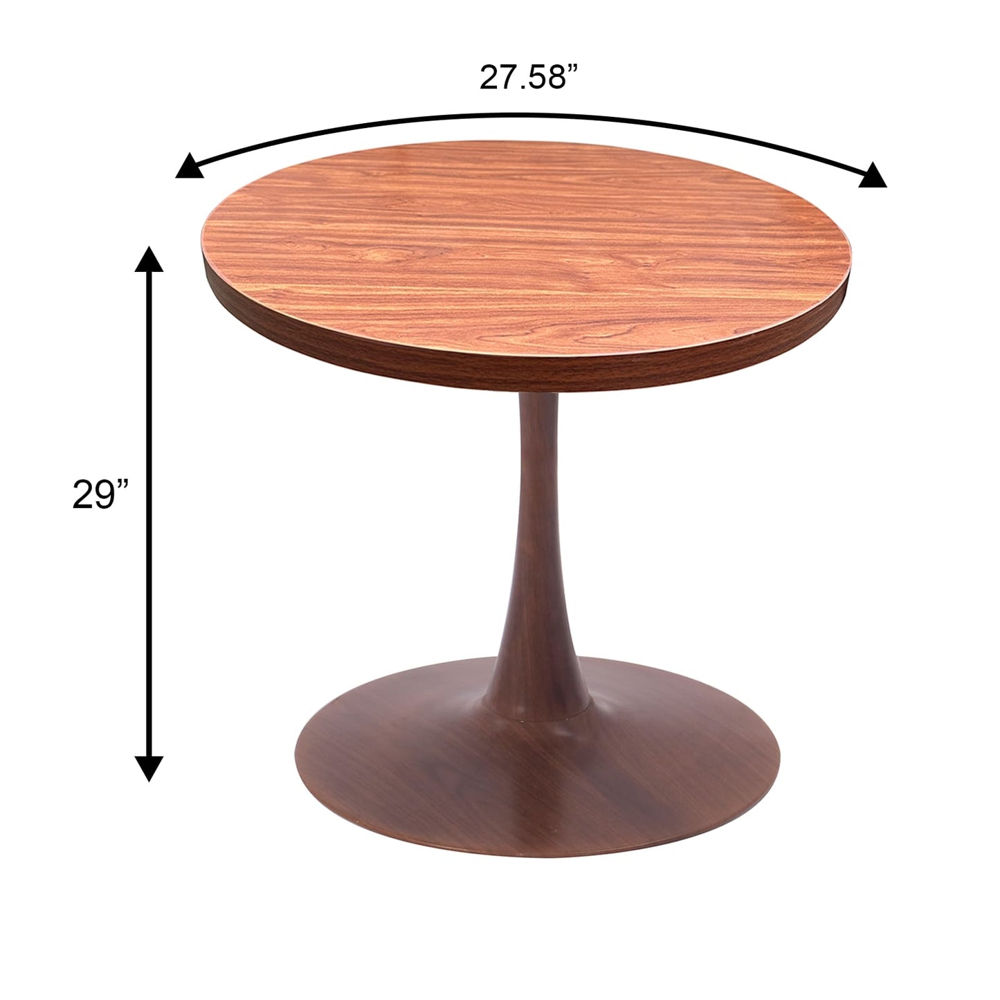 LeisureMod Bristol 27" Round Dining Table Wood Transfer Cherry/Natural/Walnut Base with MDF Table Top