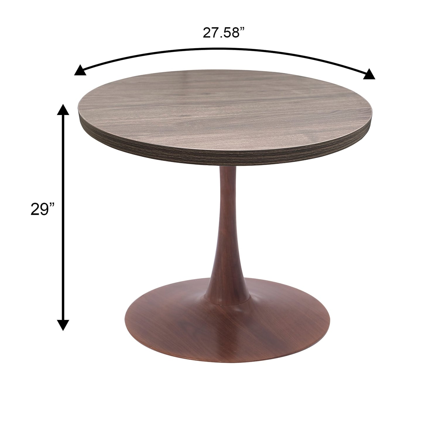 LeisureMod Bristol 27" Round Dining Table Wood Transfer Cherry/Natural/Walnut Base with MDF Table Top