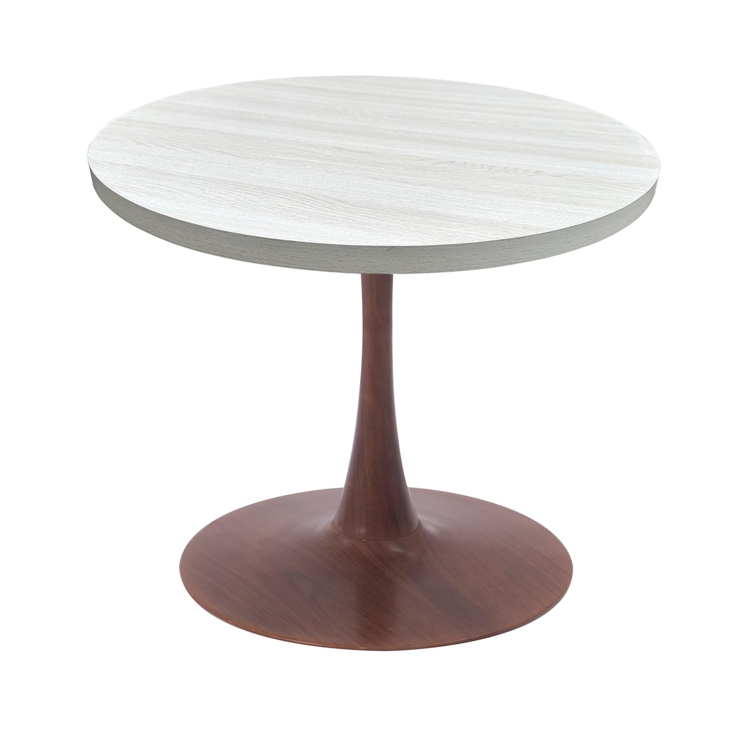 LeisureMod Bristol 27" Round Dining Table Wood Transfer Cherry/Natural/Walnut Base with MDF Table Top
