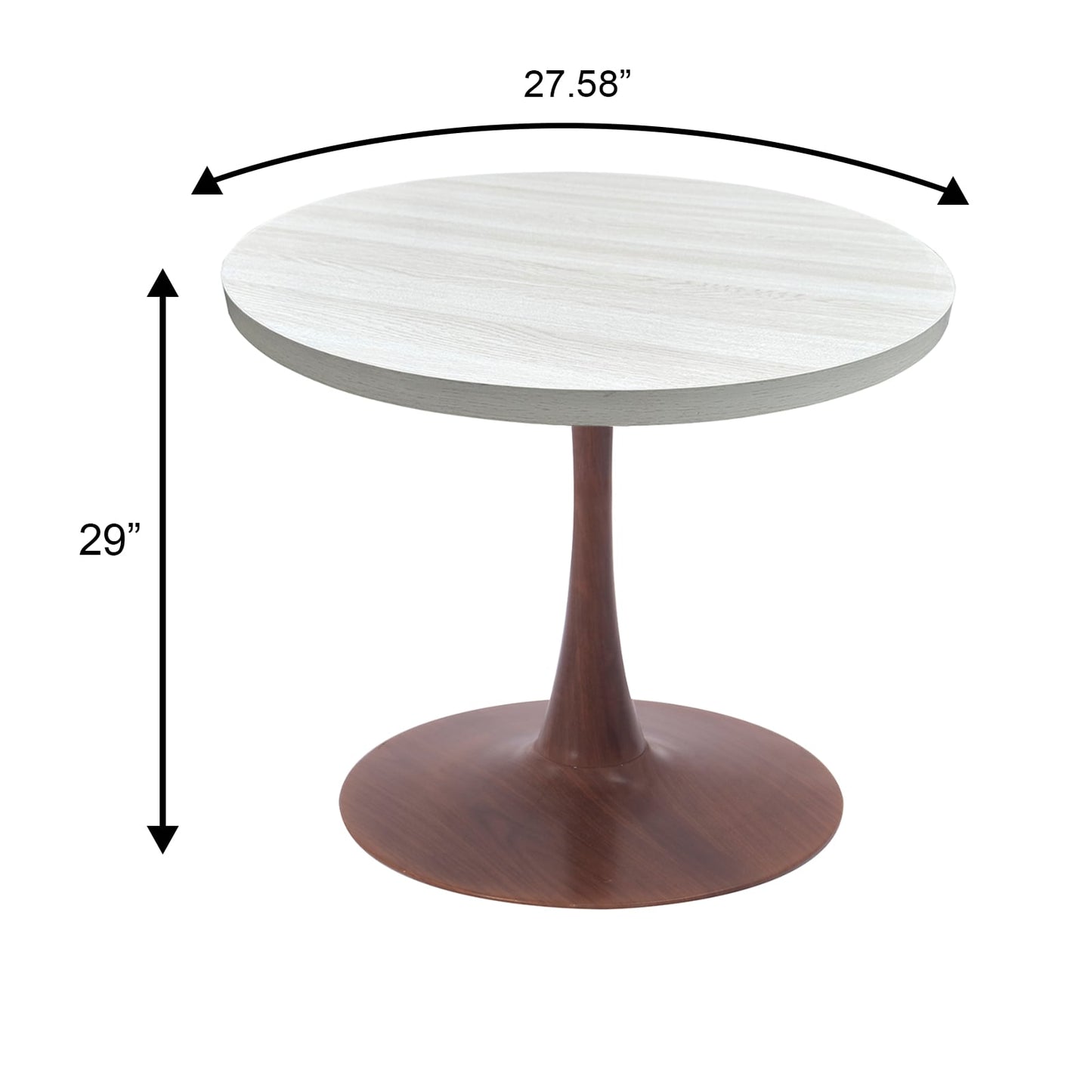 LeisureMod Bristol 27" Round Dining Table Wood Transfer Cherry/Natural/Walnut Base with MDF Table Top