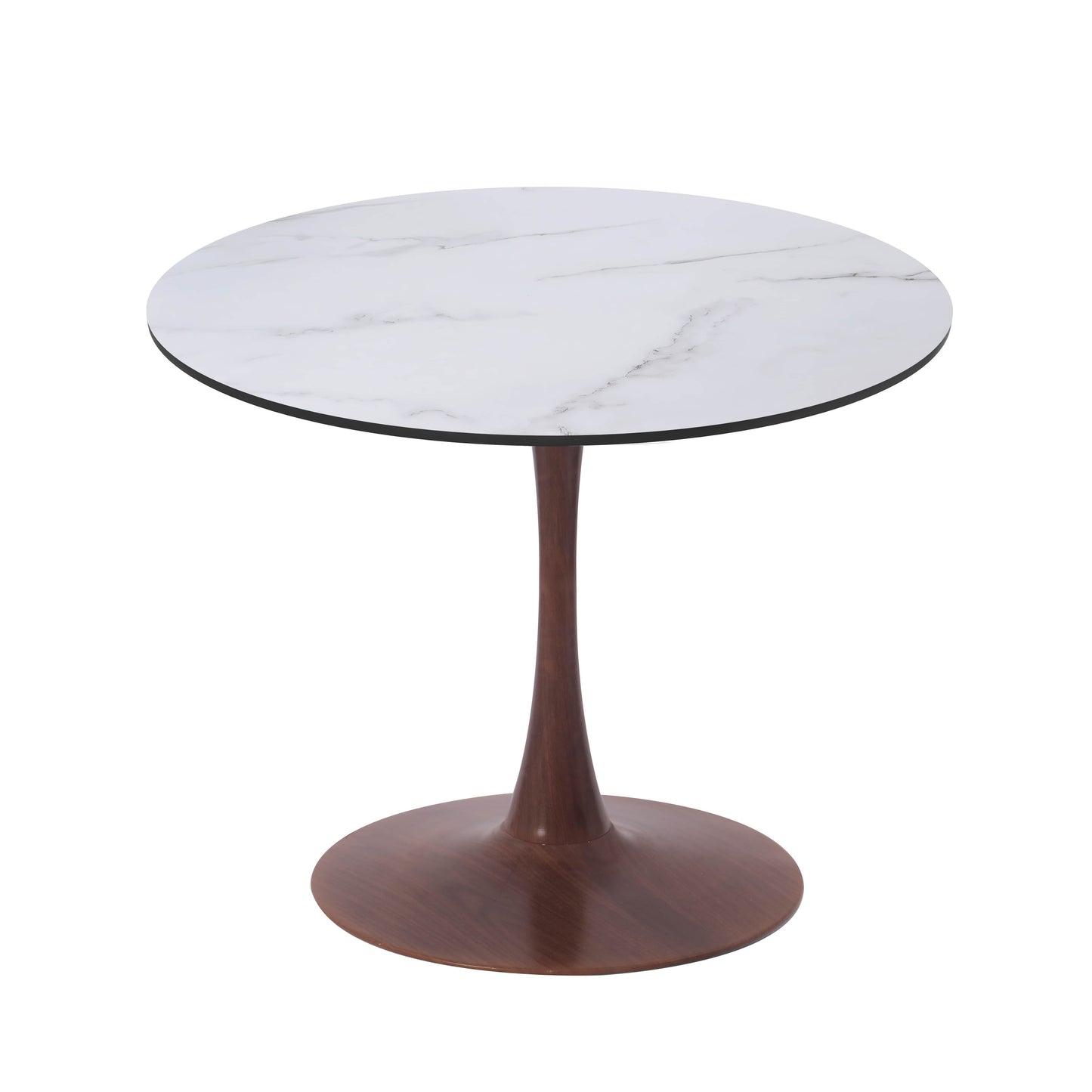 LeisureMod Bristol 27" Round Dining Table Wood Transfer Cherry/Natural/Walnut Base with MDF Table Top