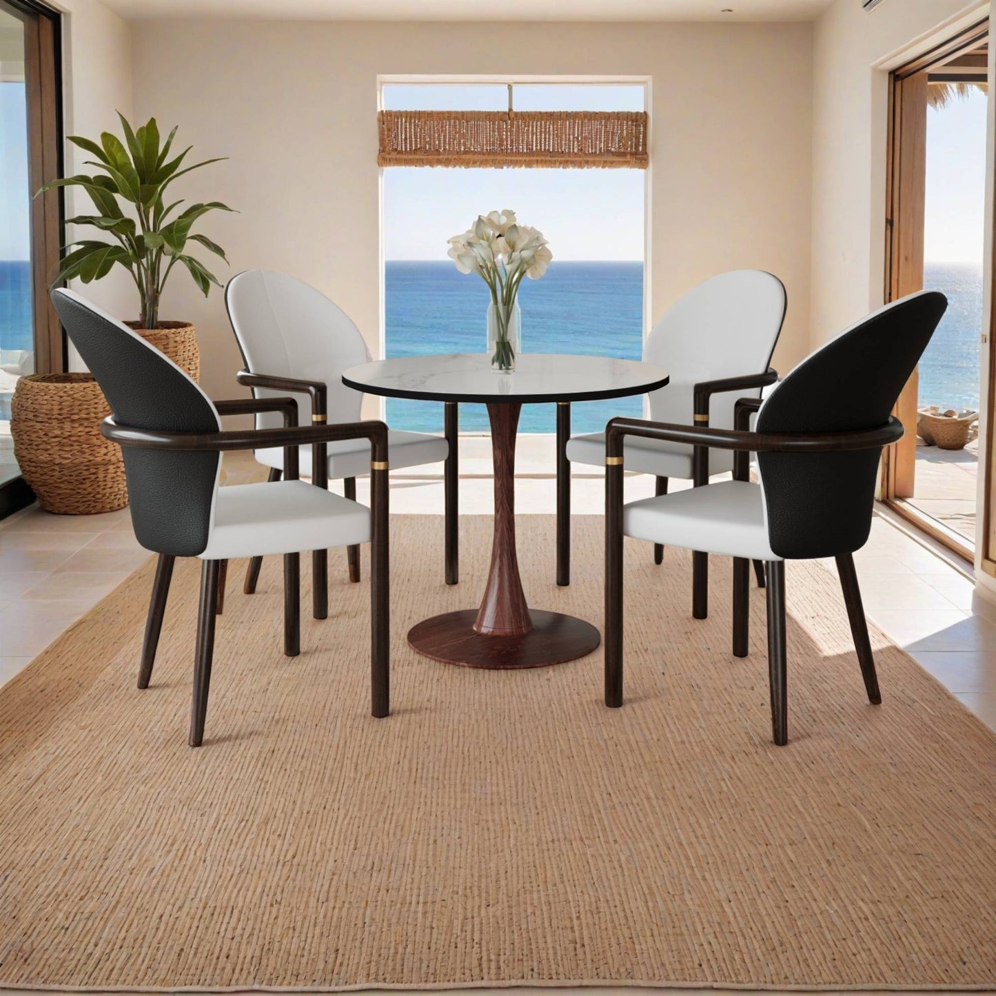 LeisureMod Bristol 27" Round Dining Table Wood Transfer Cherry/Natural/Walnut Base with MDF Table Top