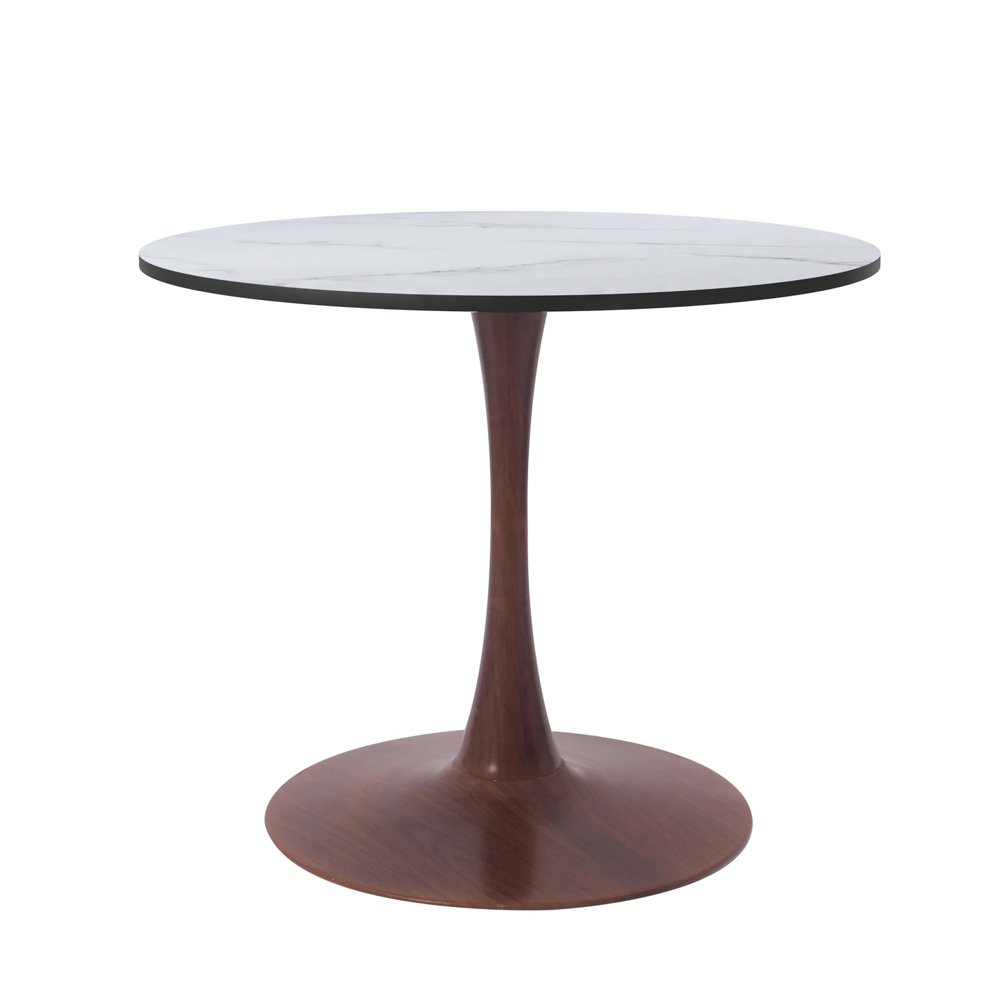 LeisureMod Bristol 27" Round Dining Table Wood Transfer Cherry/Natural/Walnut Base with MDF Table Top