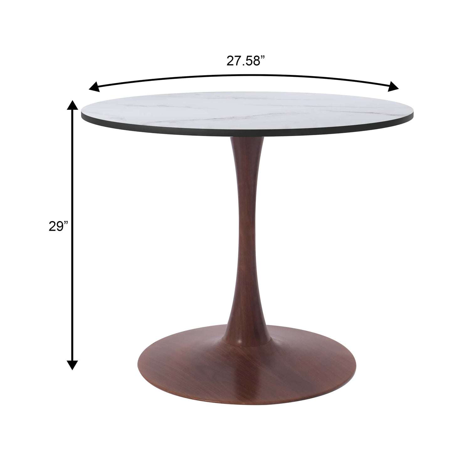 LeisureMod Bristol 27" Round Dining Table Wood Transfer Cherry/Natural/Walnut Base with MDF Table Top