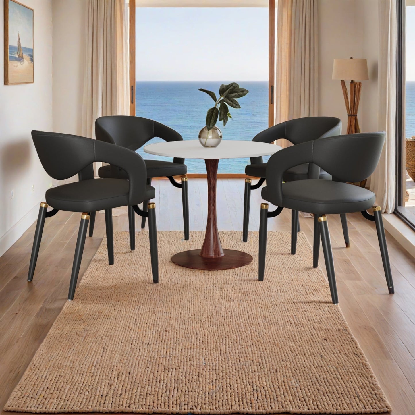 LeisureMod Bristol 27" Round Dining Table Wood Transfer Cherry/Natural/Walnut Base with MDF Table Top