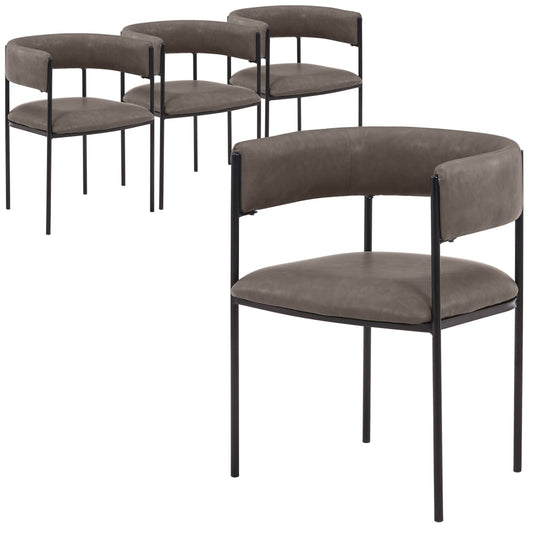 Cyril Dining Chair in Leather/Velvet with Open Back Design and Powder-Coated Iron Frame Set of 4