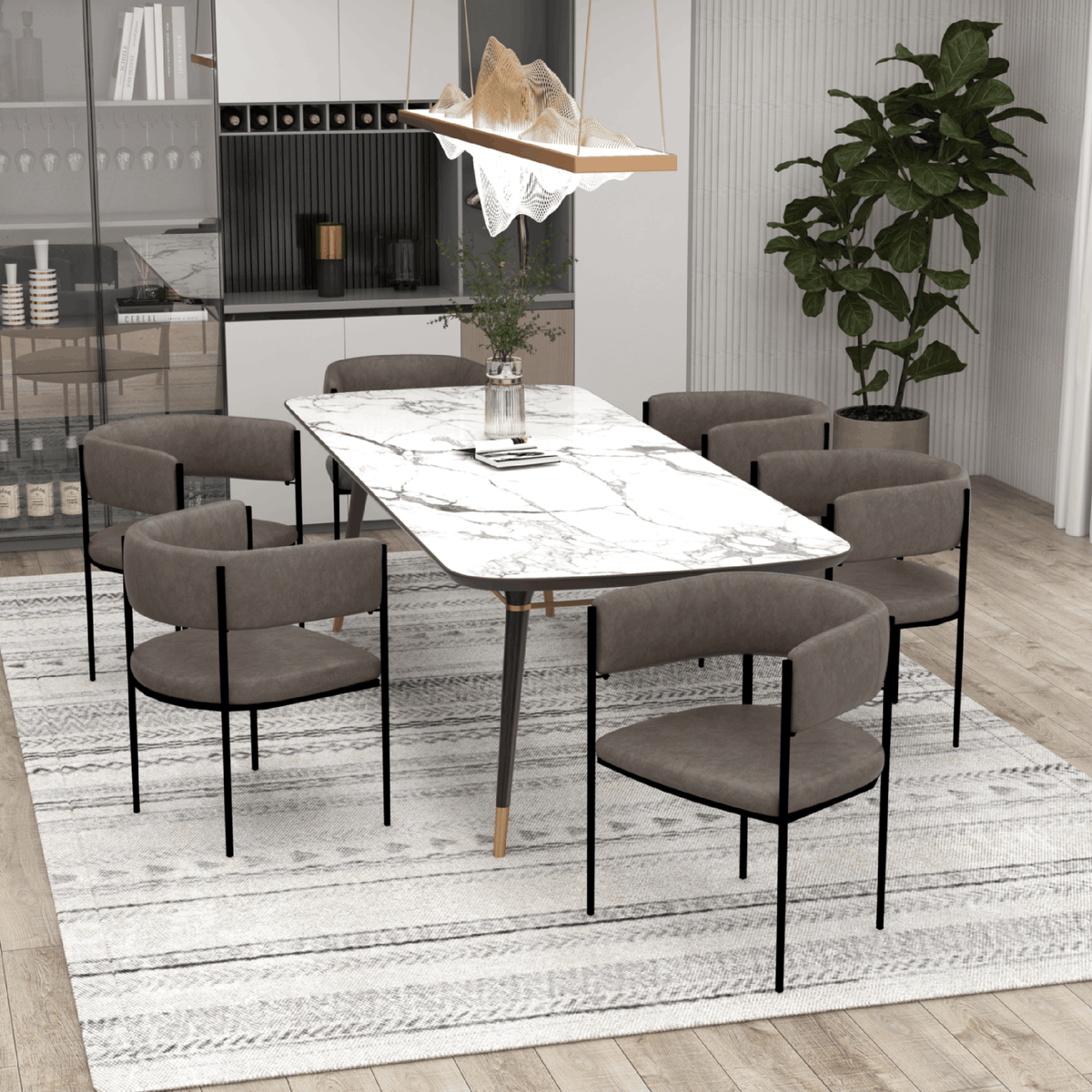 Ceril Design Cyril Dining Chair in Leather or Velvet with Open Back Design and Powd ...