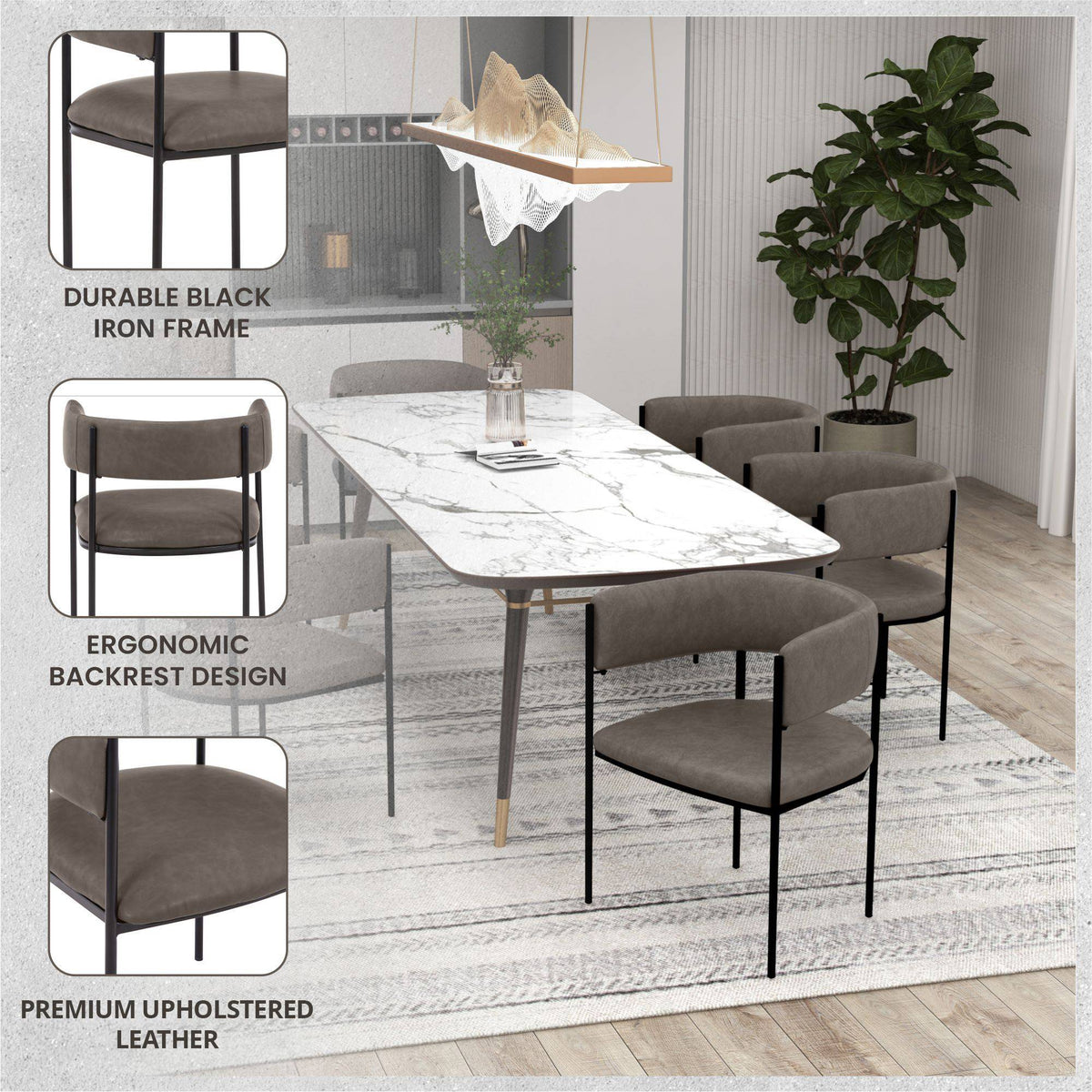 Ceril Design Cyril Dining Chair in Leather or Velvet with Open Back Design and Powd ...