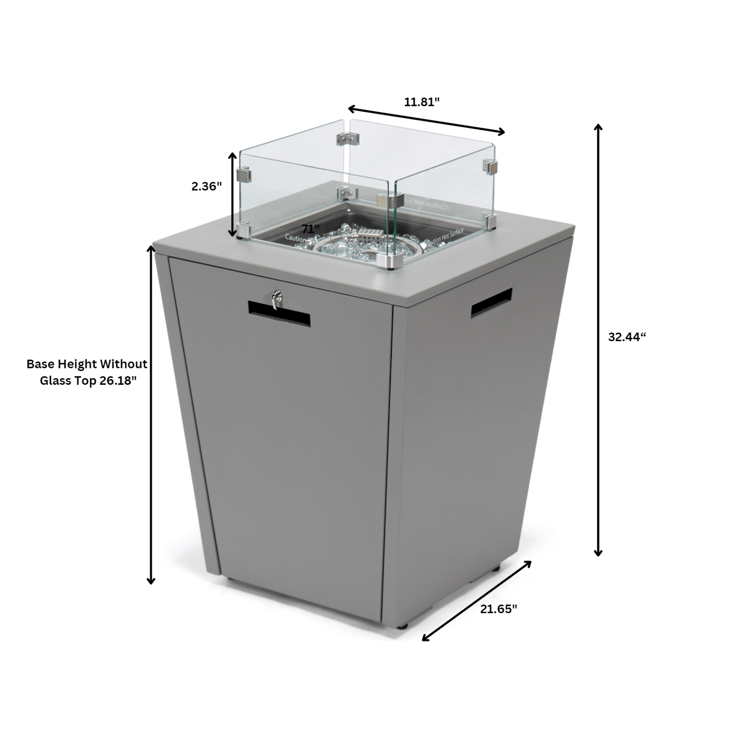 Chelsea Steel Fire Pit Table with Tempered Glass Wind Guard and Lid