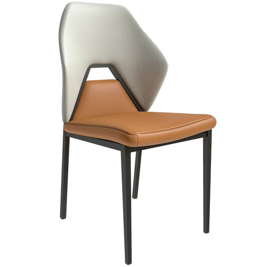 ECLAT Dining Chair with Upholstered Leather Seat and Back in Black Iron