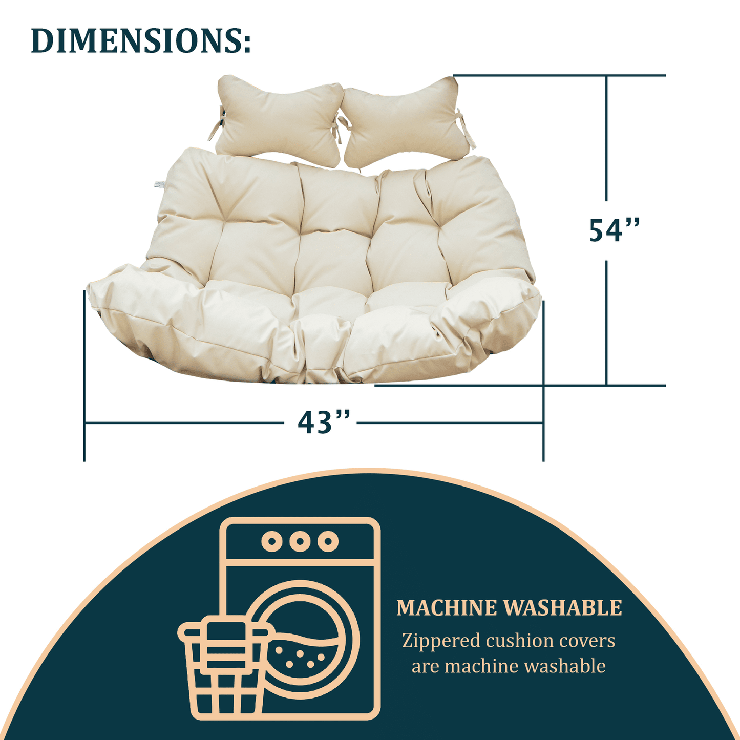 Modern Upholstered 2 Person Hanging Egg Swing Cushion with Headrest