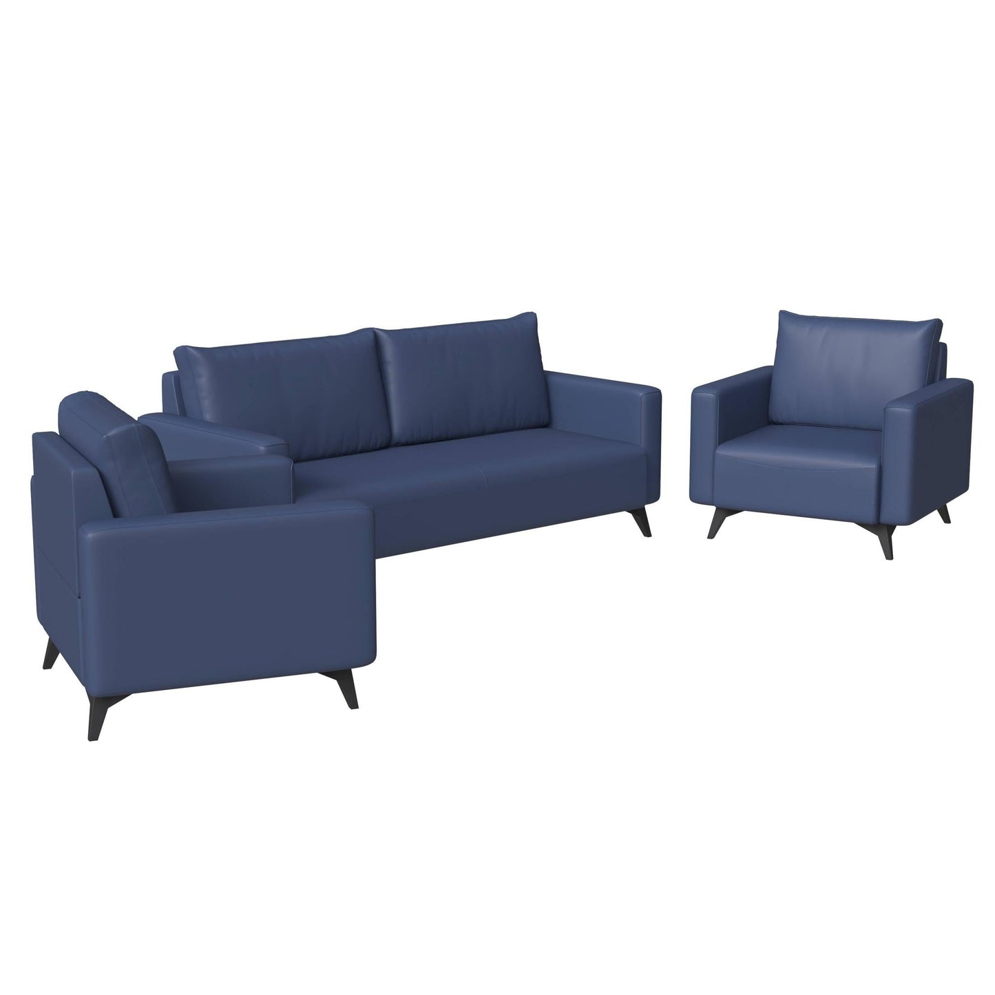 Inno 3-Piece Leather Sofa Set with 2 Single-Seater and a Three-Seater Sofa with Stainless Steel Legs