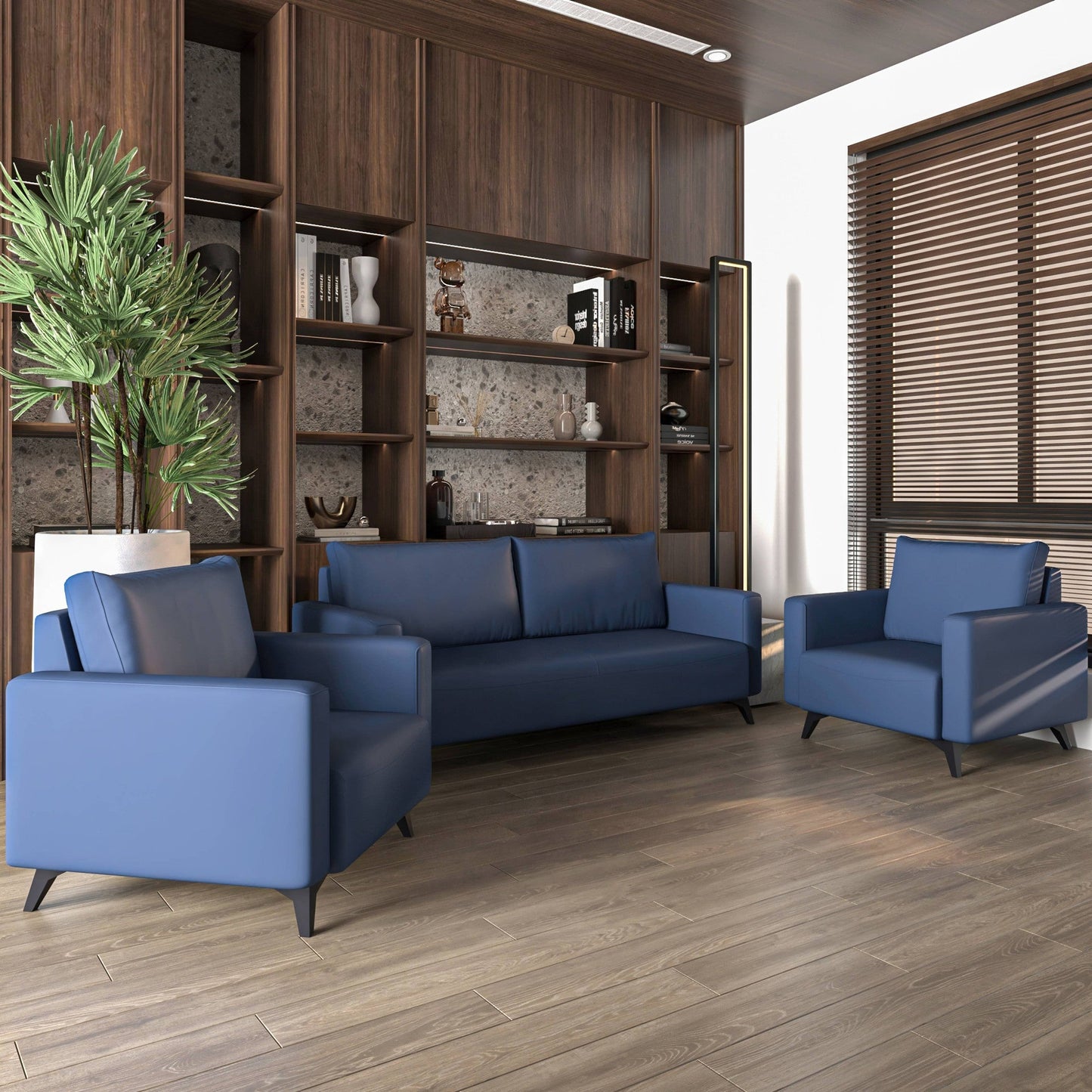 Inno 3-Piece Leather Sofa Set with 2 Single-Seater and a Three-Seater Sofa with Stainless Steel Legs