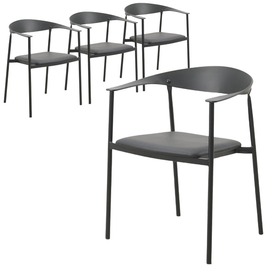 Kora Leather Dining Chair with Open-Back Design and Stainless Steel Frame and Legs Set of 4