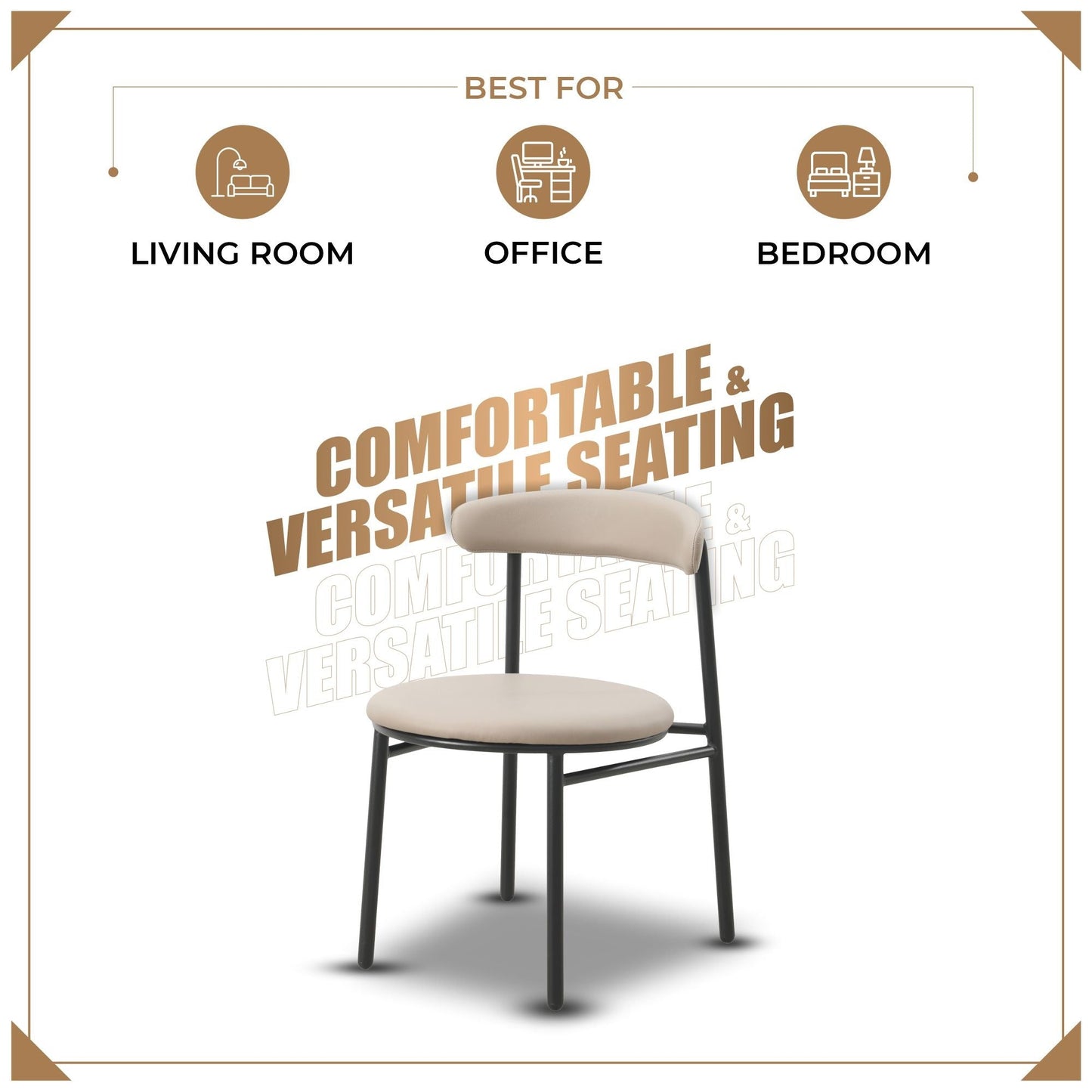 Lume Modern Dining Chair Upholstered in Polyester with Metal Legs Set of 2