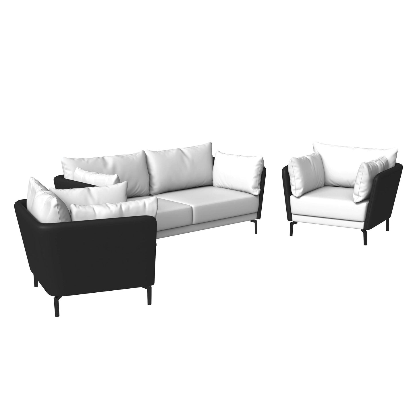 Luxify 3-Piece Leather Sofa Set with Stainless Steel Legs and Removable Cushions