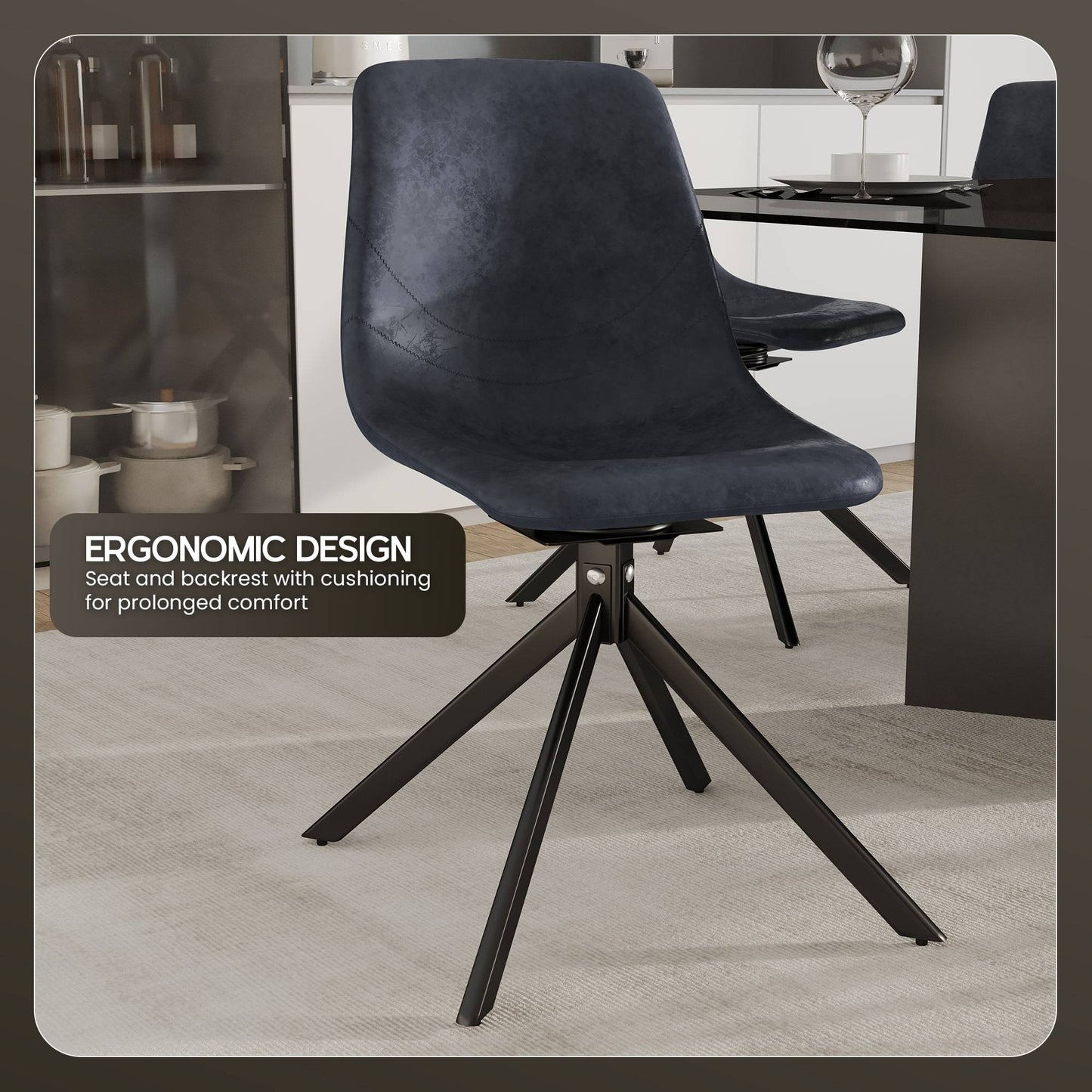 Markley Modern Leather Swival Dining Chair With Metal Legs